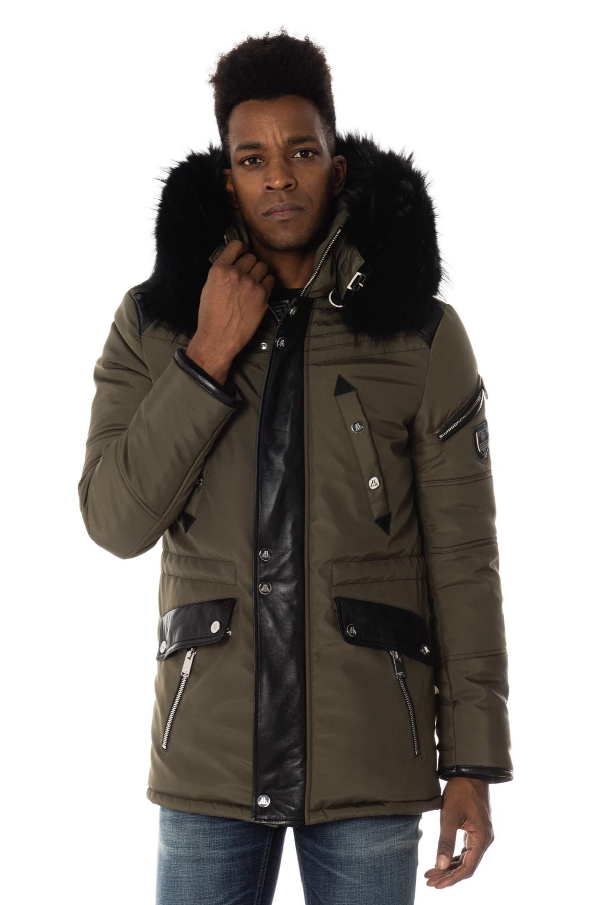 Horspist men's khaki parka with black collar - Image n°1