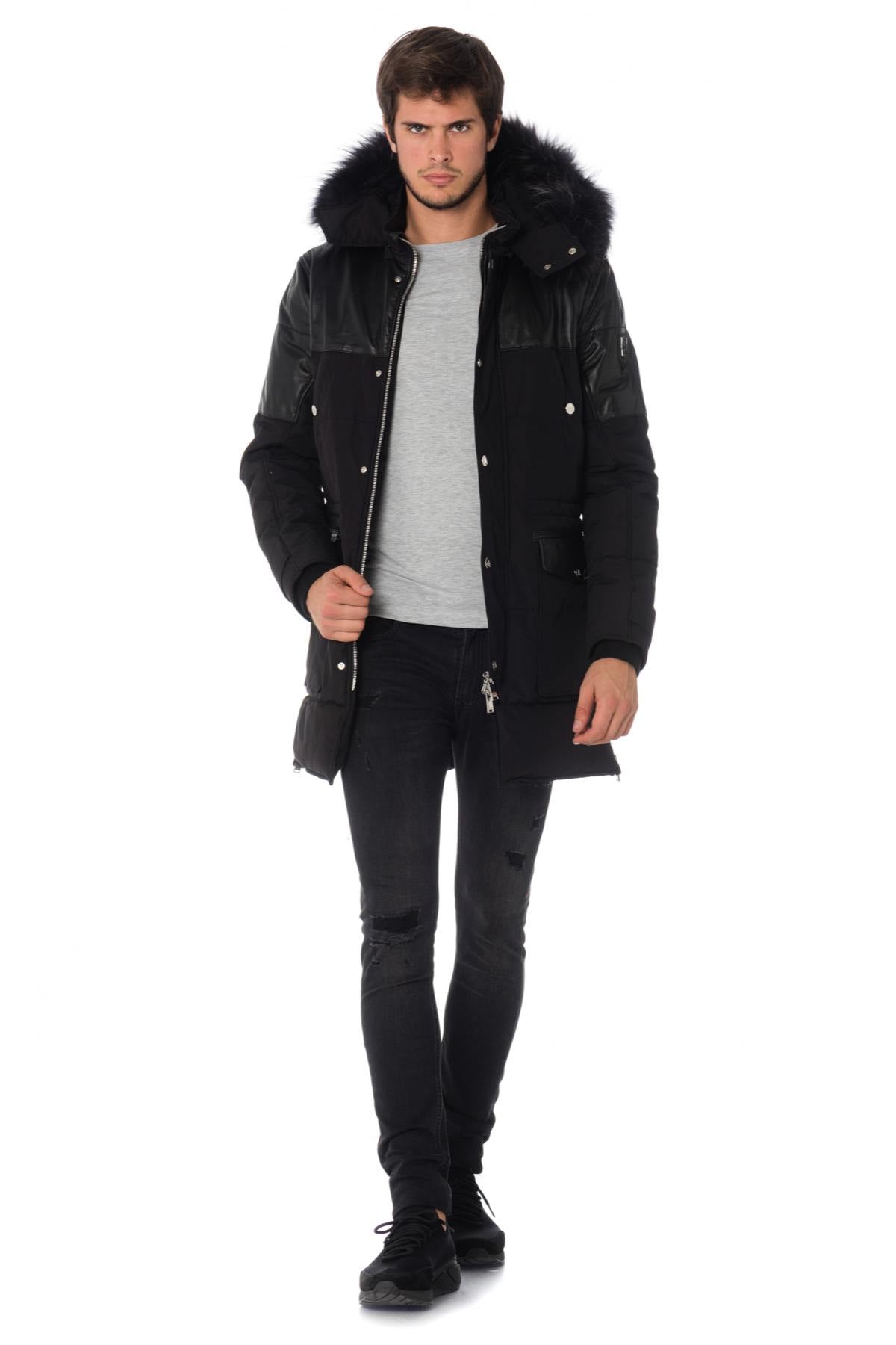 Horspist men's black parka with black fur - Image n°2