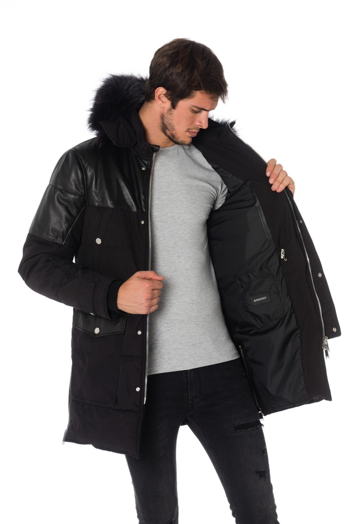 Horspist men's black parka with black fur - Image n°8