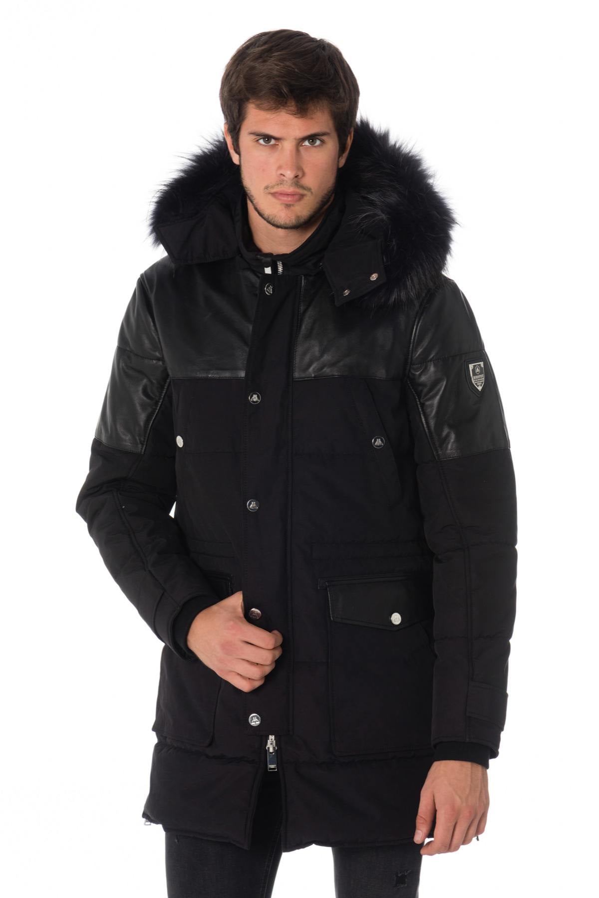 Horspist men's black parka with black fur - Image n°1