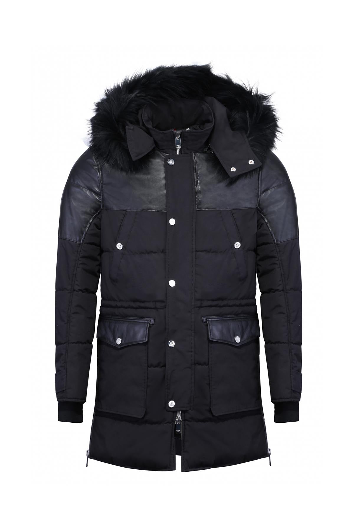 Horspist men's black parka with black fur - Image n°3