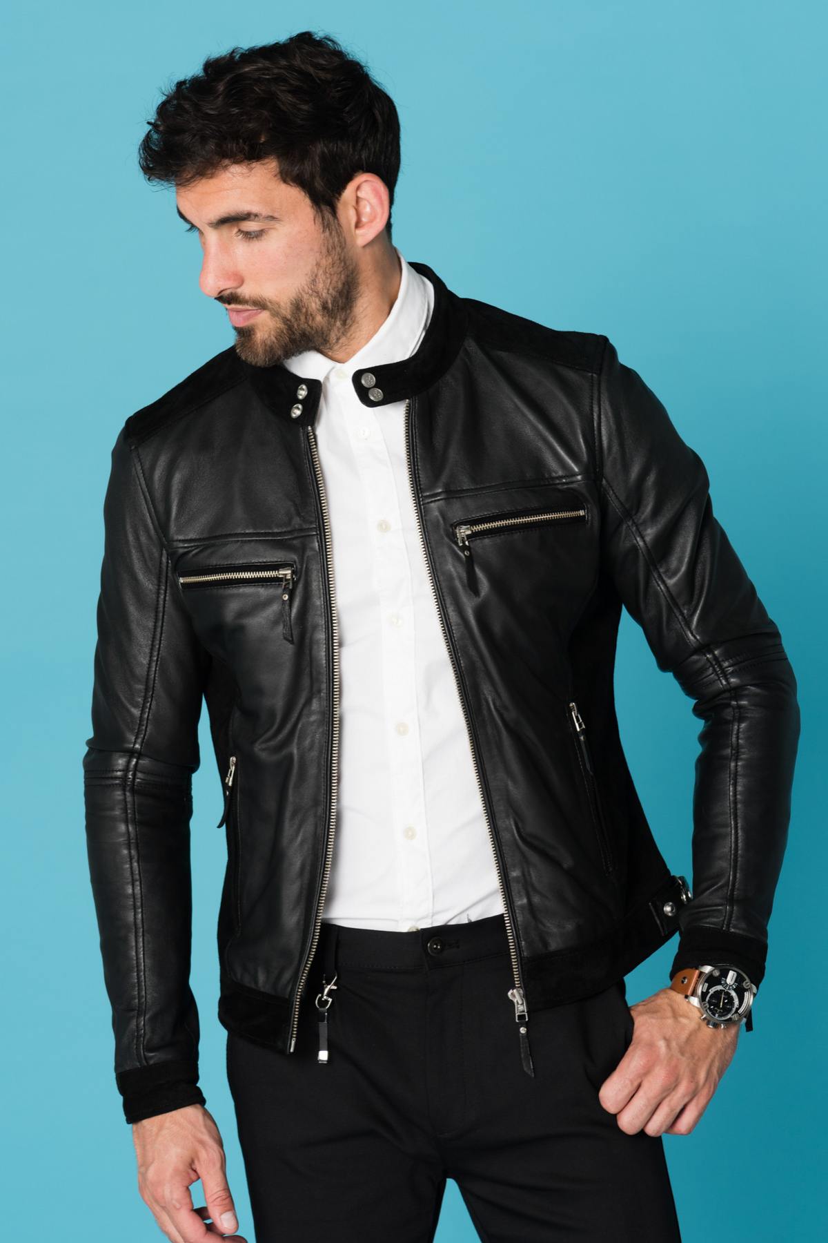 Smooth leather and suede jacket - Image n°1