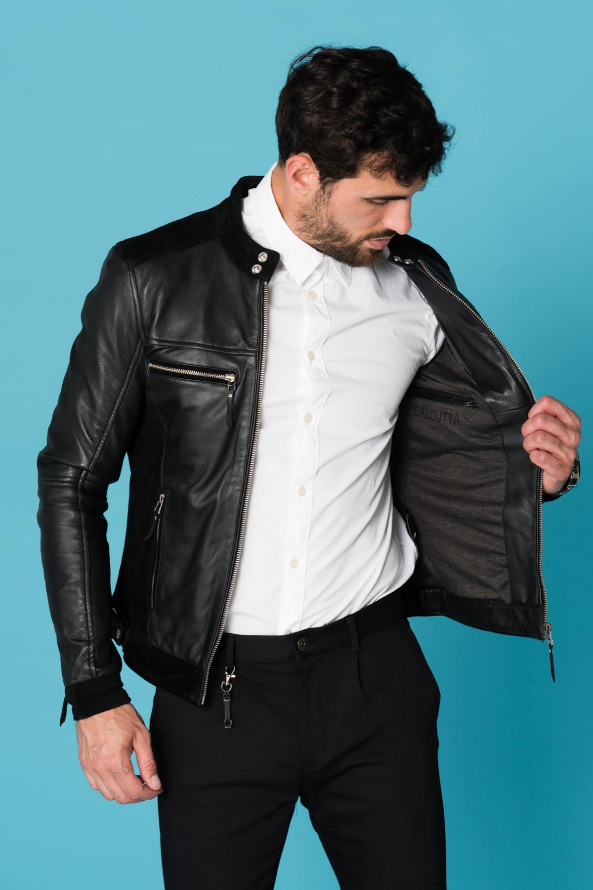 Smooth leather and suede jacket - Image n°6