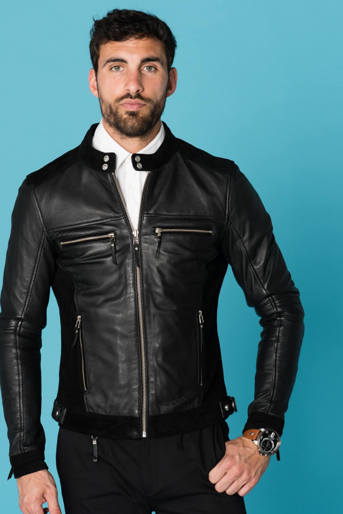 Smooth leather and suede jacket - Image n°4