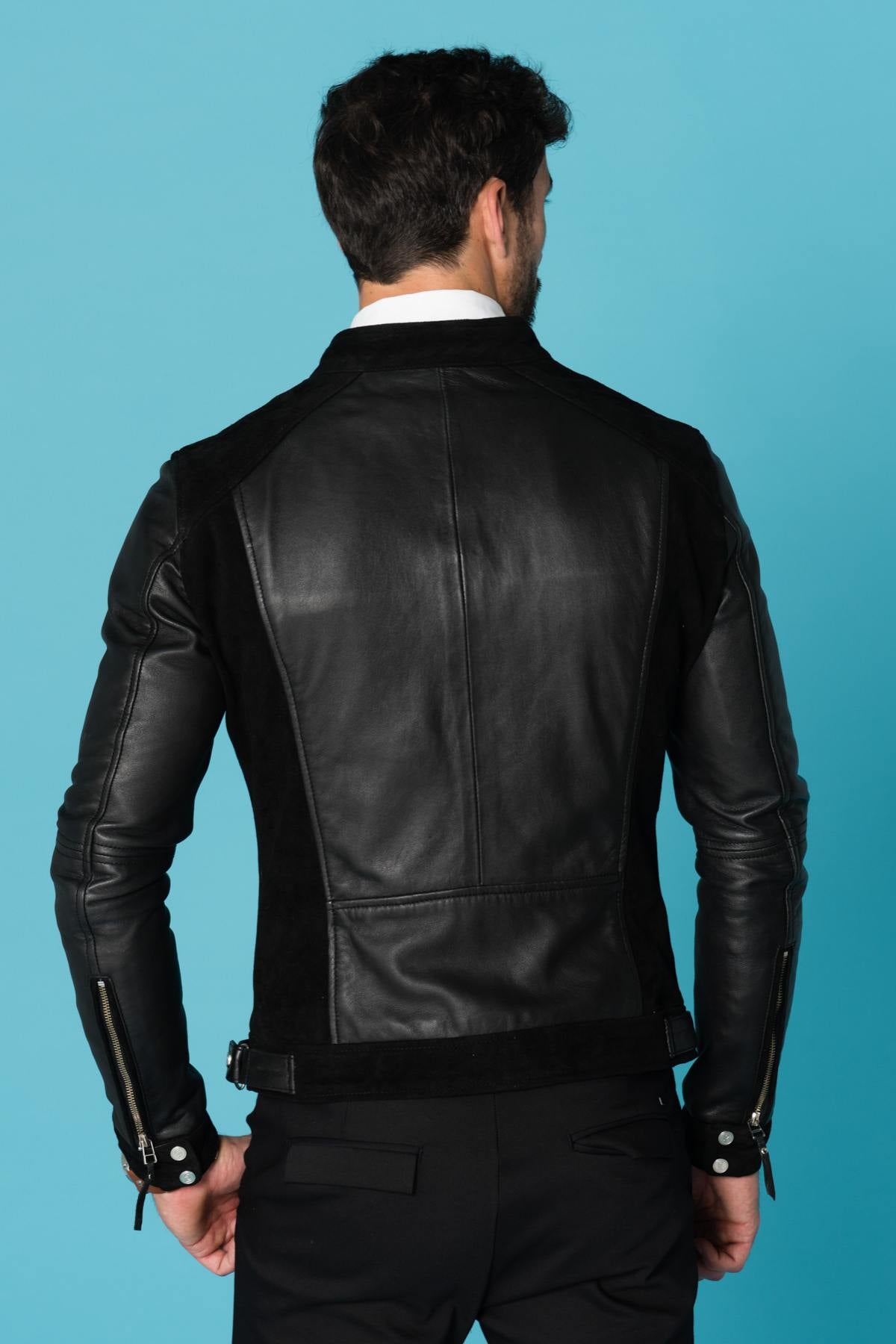 Smooth leather and suede jacket - Image n°5