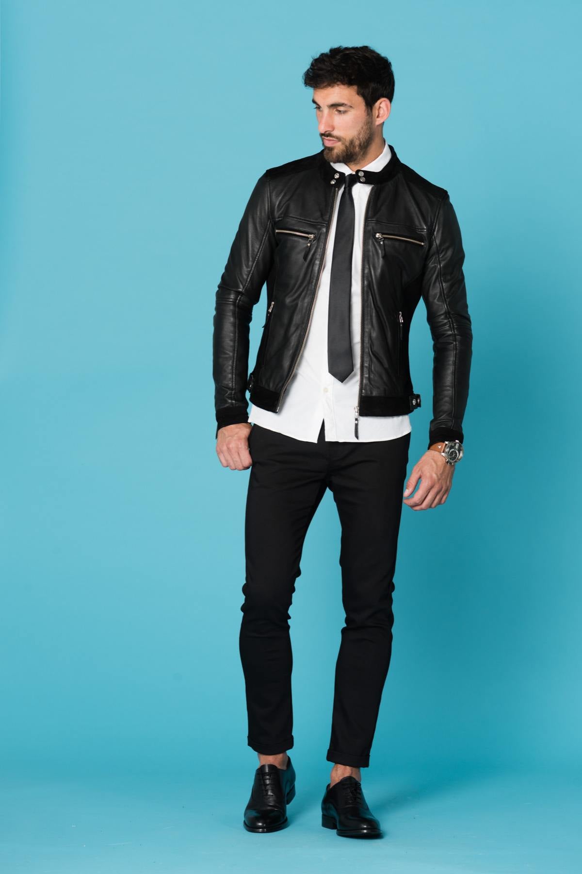 Smooth leather and suede jacket - Image n°3