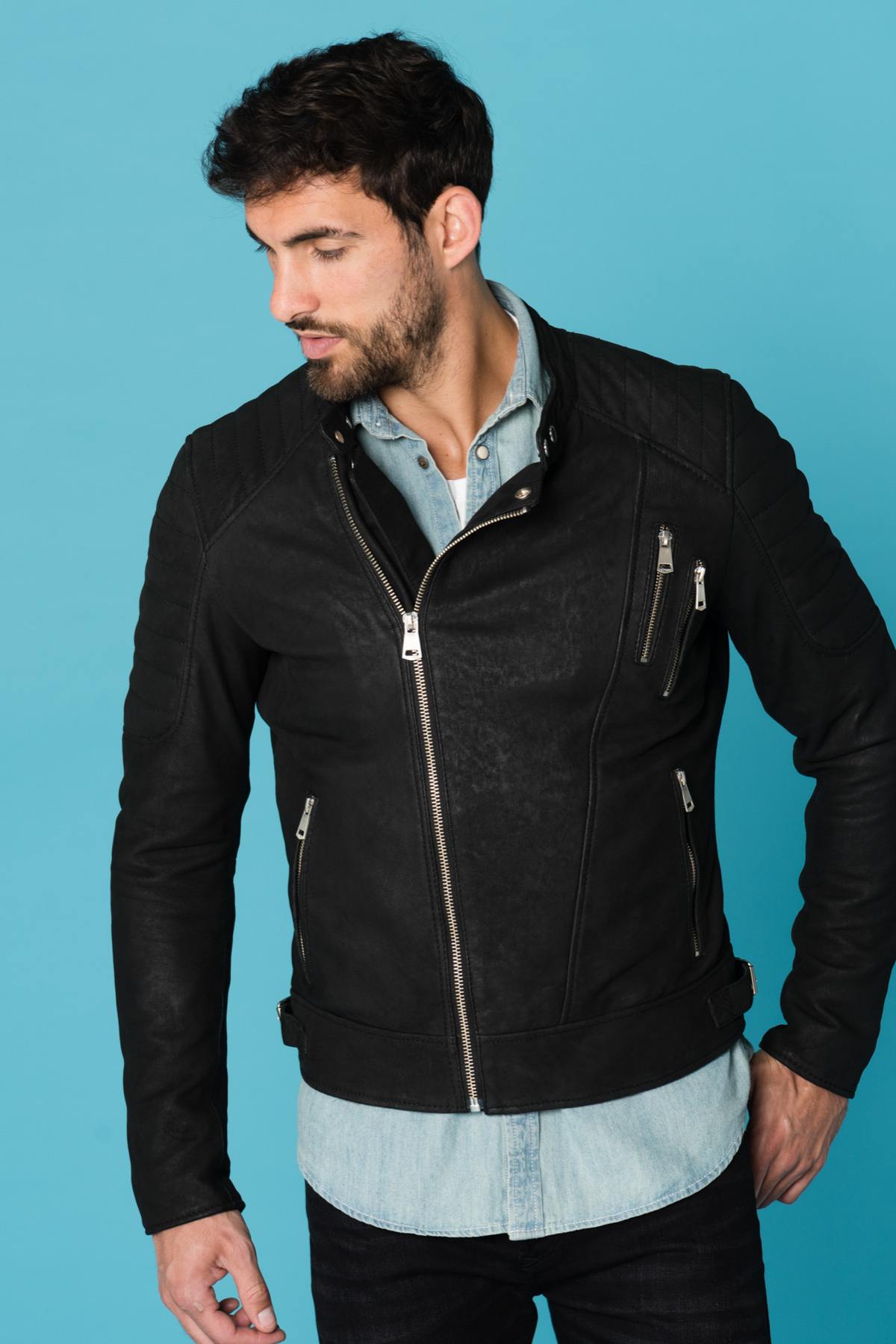 Cityzen men's suede look biker jacket - Image n°1