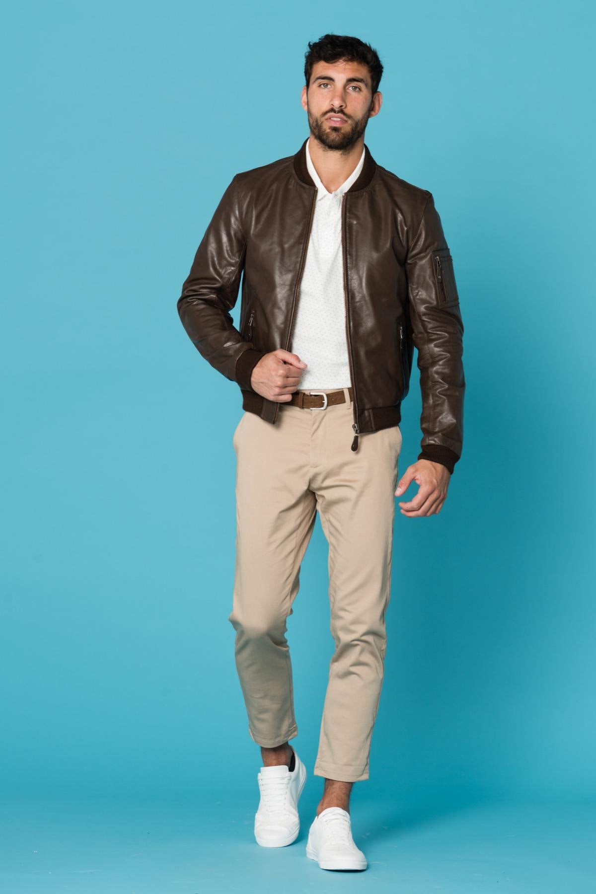 Cognac buffalo leather bomber jacket - Image n°2