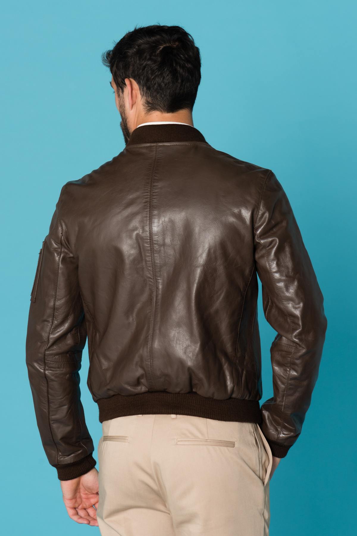 Cognac buffalo leather bomber jacket - Image n°5