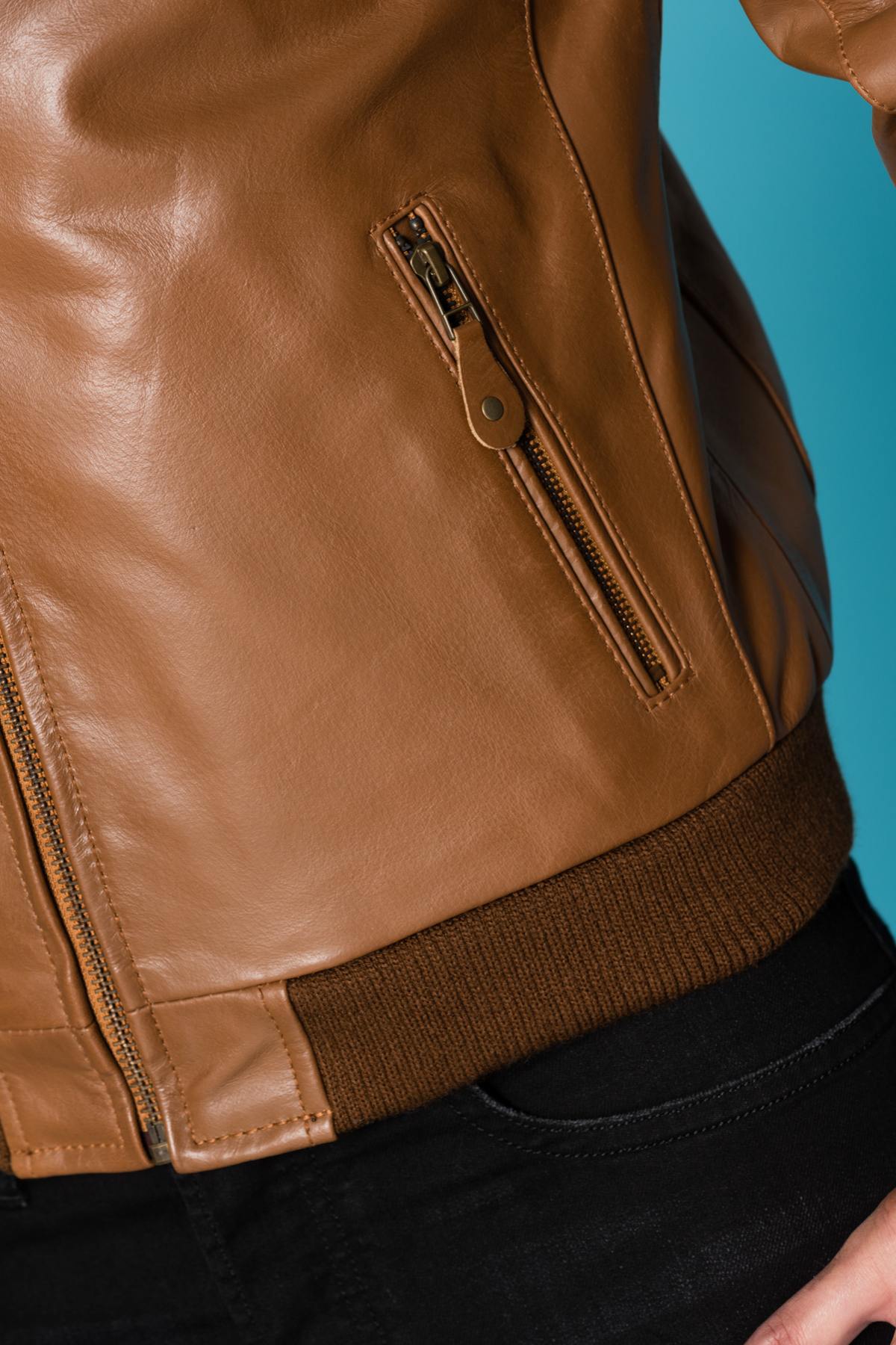  Light cognac buffalo leather bomber jacket - Image n°5