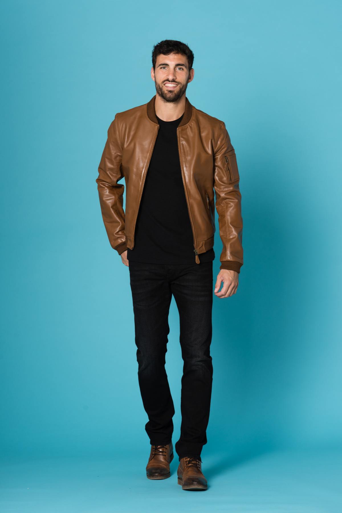  Light cognac buffalo leather bomber jacket - Image n°2