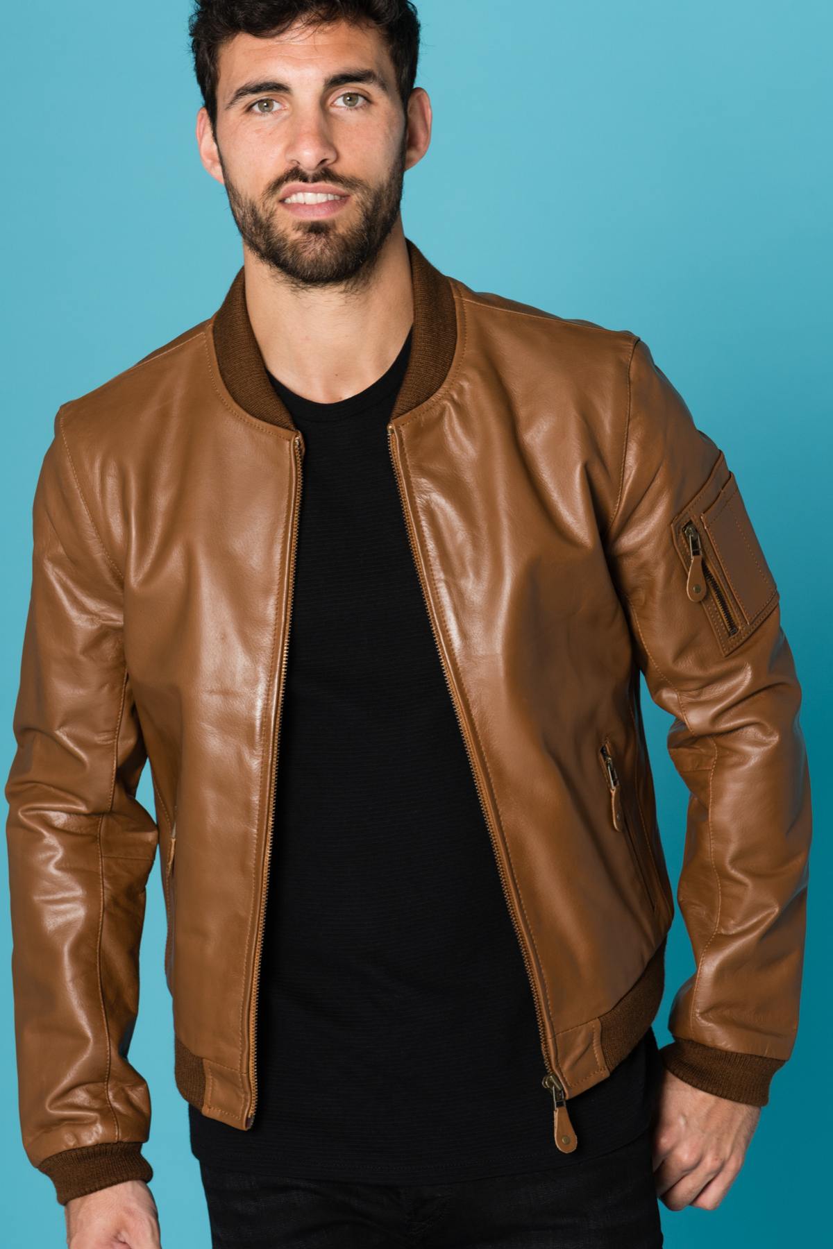  Light cognac buffalo leather bomber jacket - Image n°3