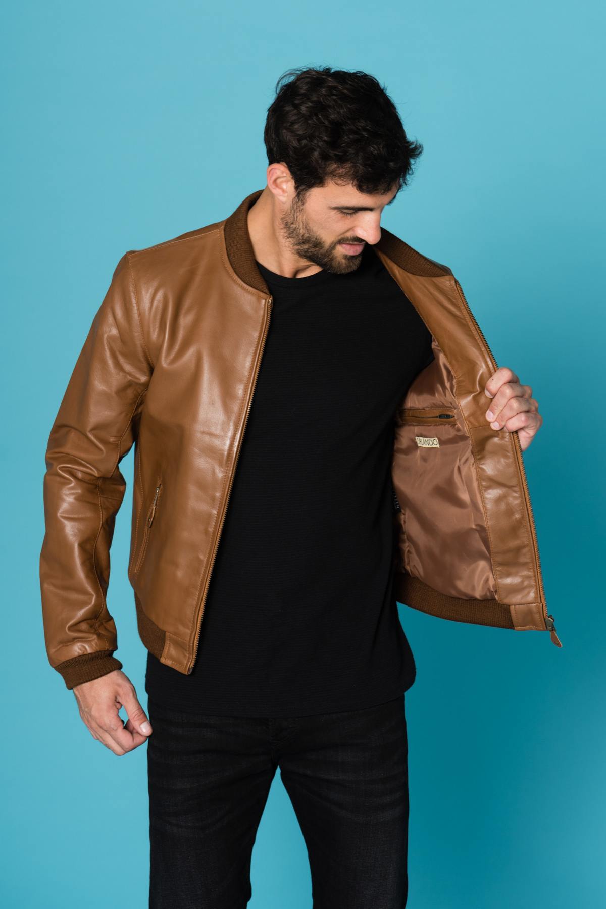  Light cognac buffalo leather bomber jacket - Image n°7