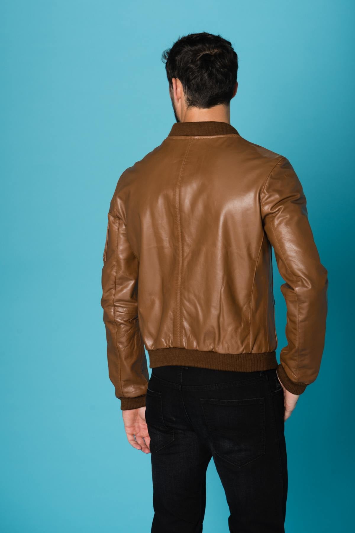  Light cognac buffalo leather bomber jacket - Image n°8