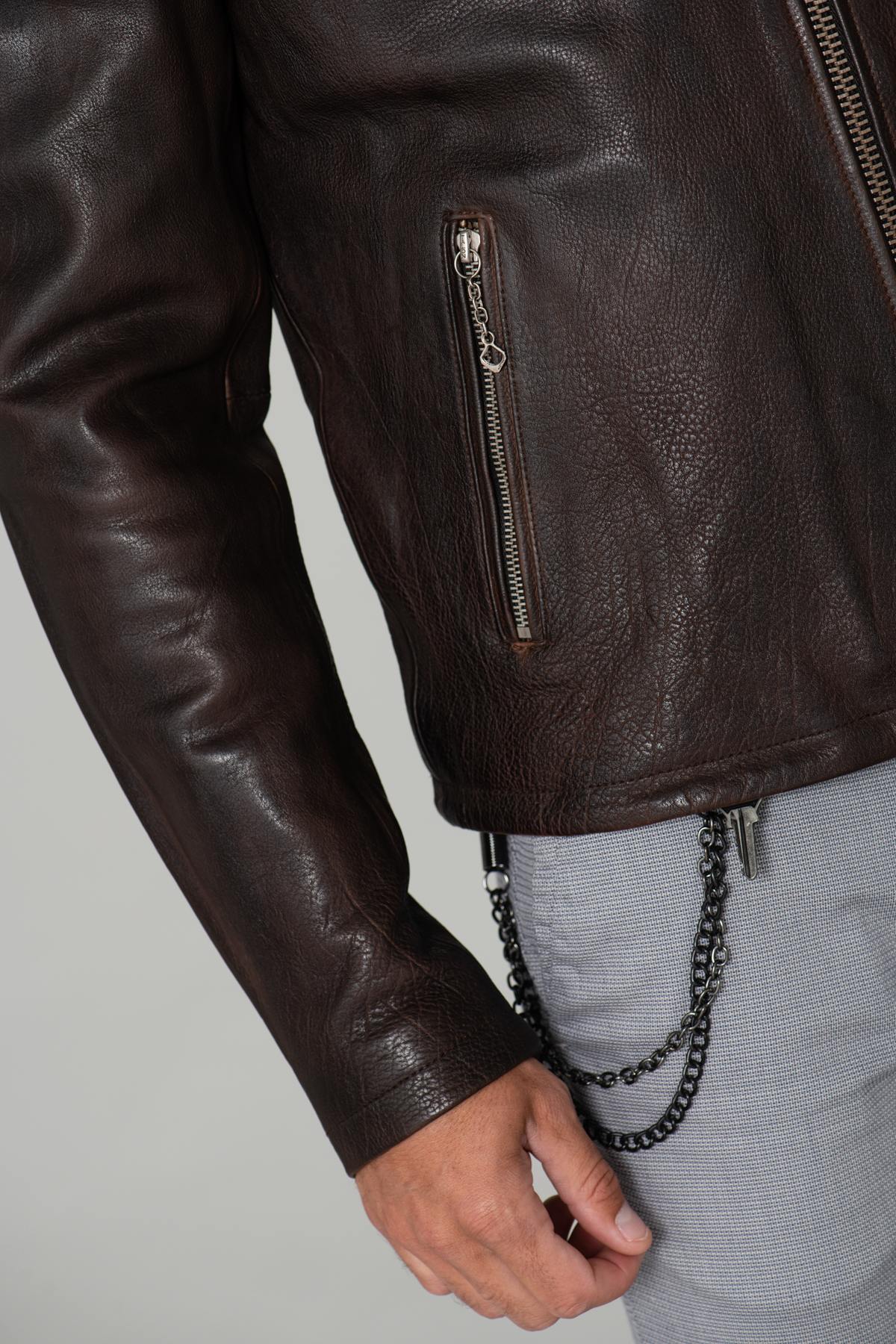 Cowhide leather biker jacket - Image n°7