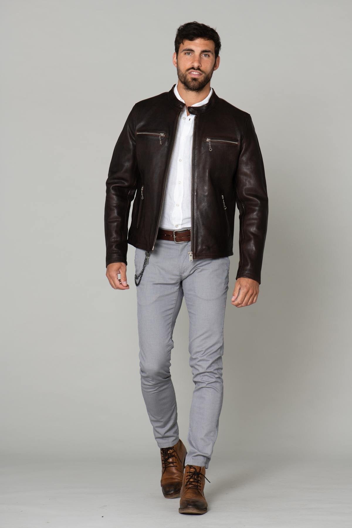 Cowhide leather biker jacket - Image n°2