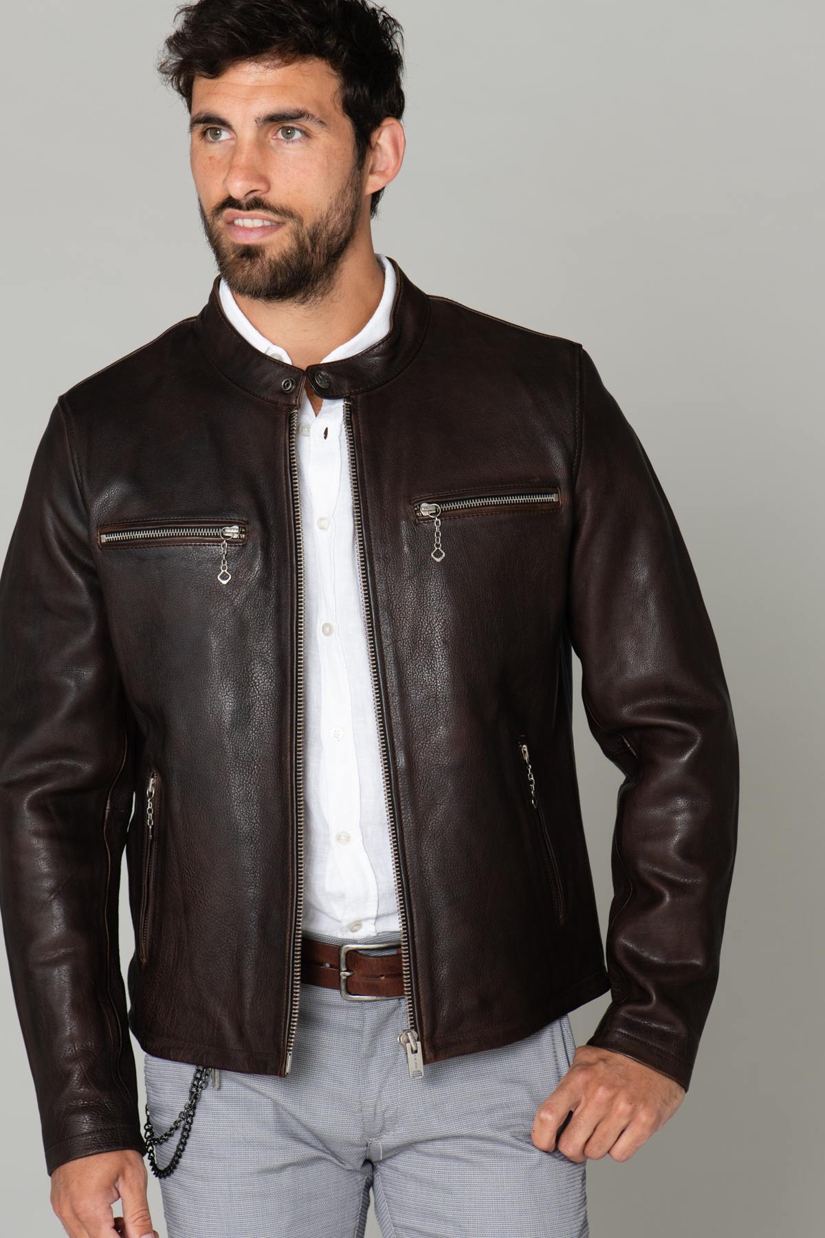 Cowhide leather biker jacket - Image n°1