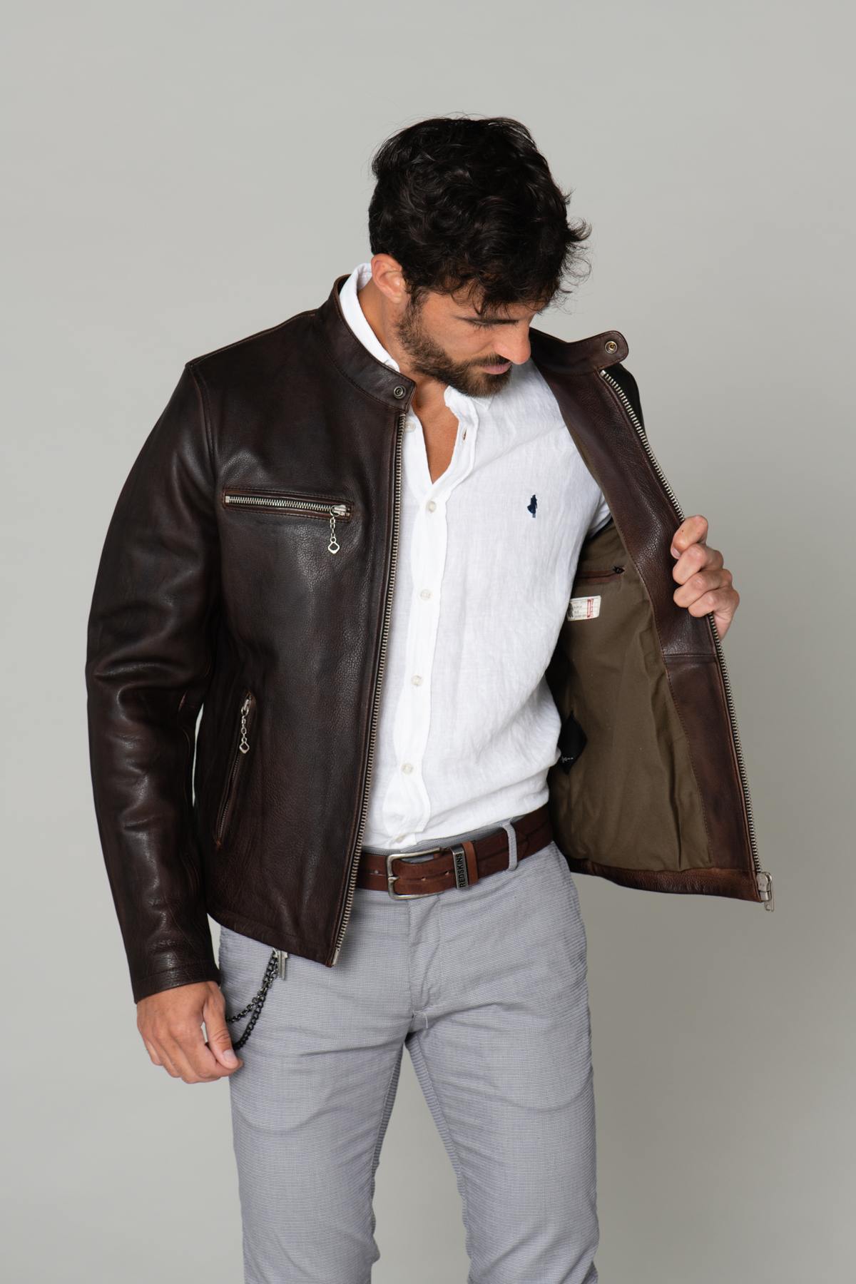 Cowhide leather biker jacket - Image n°4