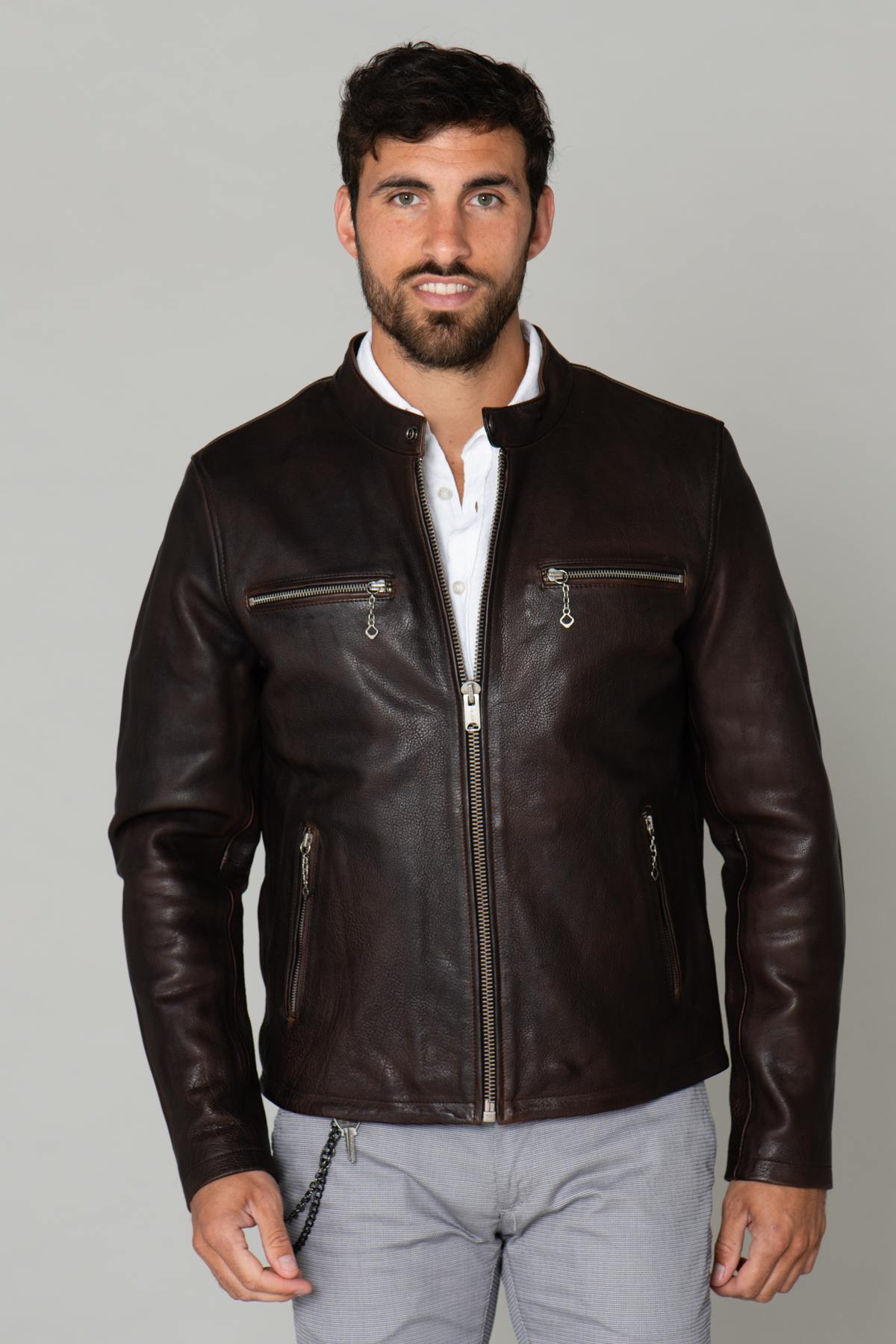 Cowhide leather biker jacket - Image n°3