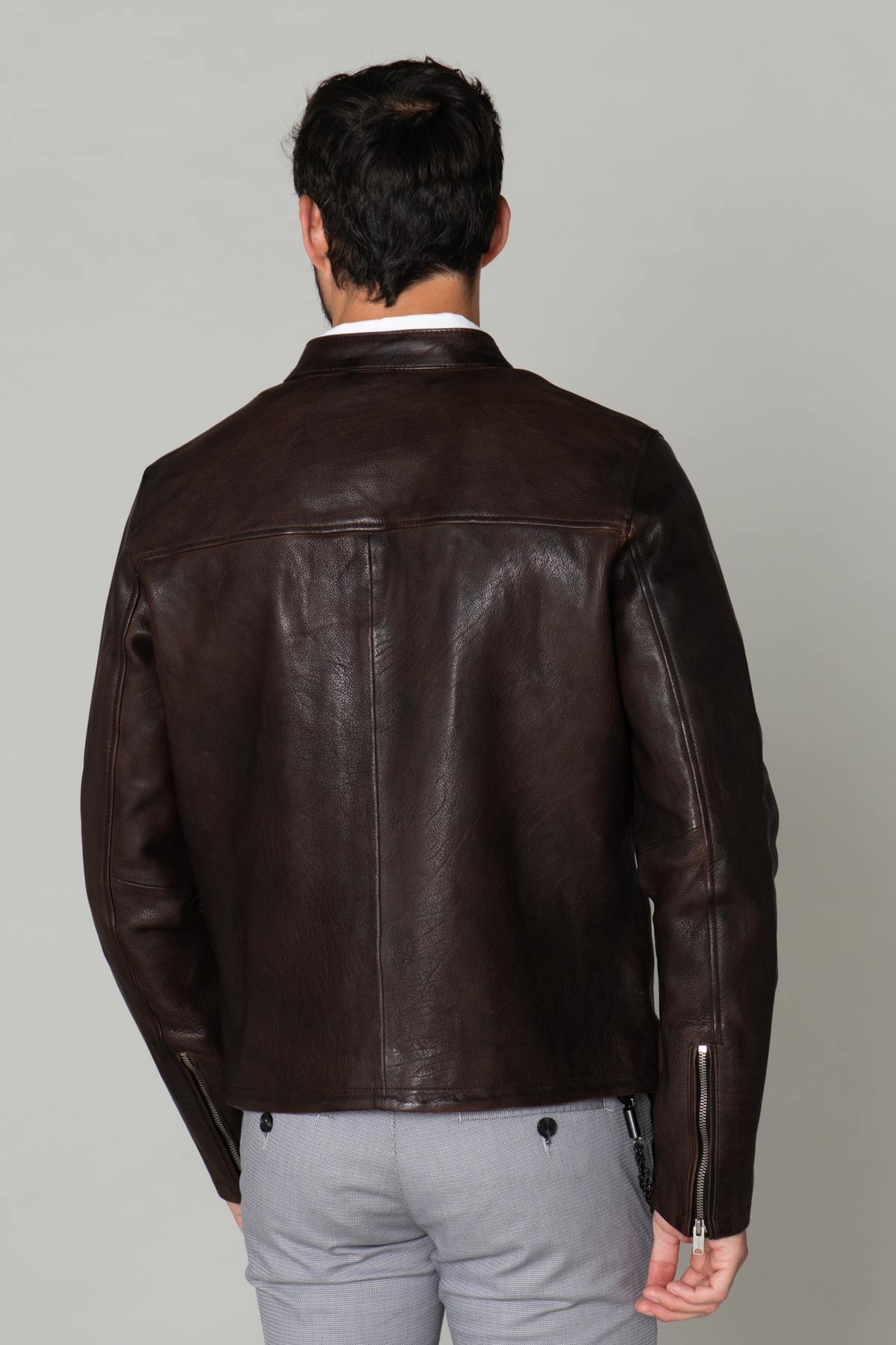 Cowhide leather biker jacket - Image n°5