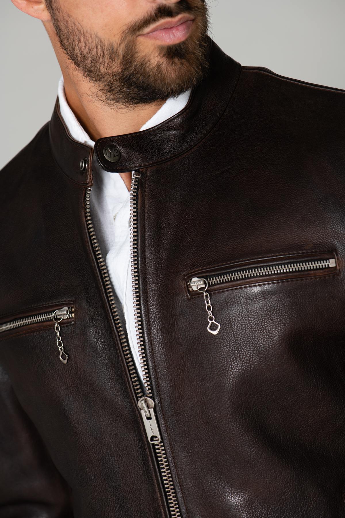 Cowhide leather biker jacket - Image n°6