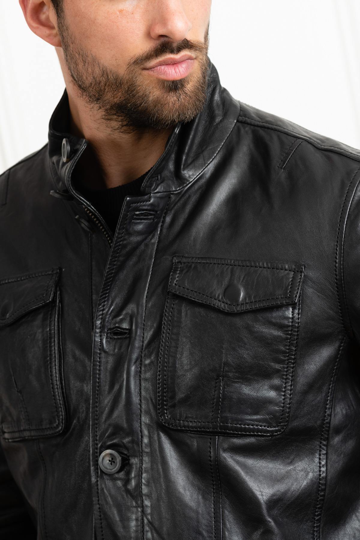 Men's black lambskin leather jacket - Image n°2