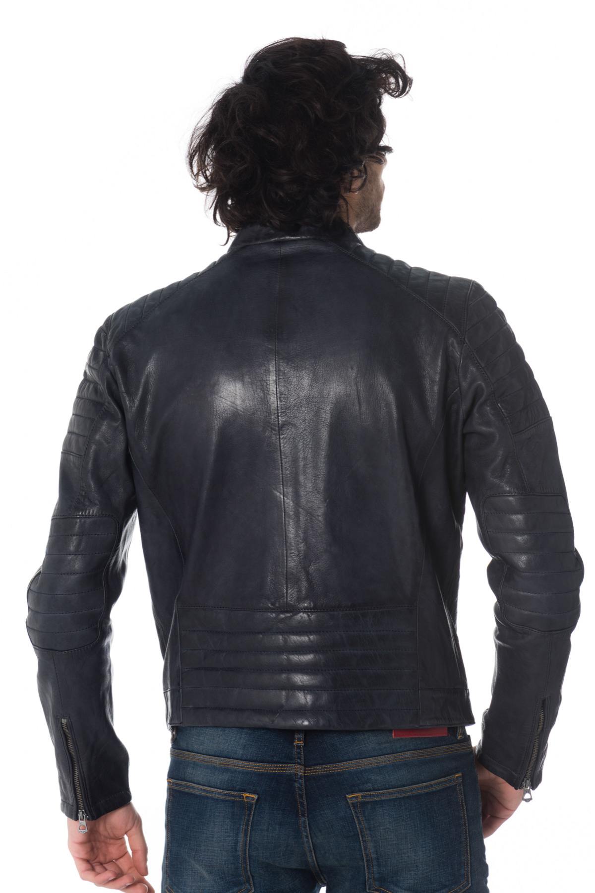 Navy blue lambskin leather jacket - Image n°5