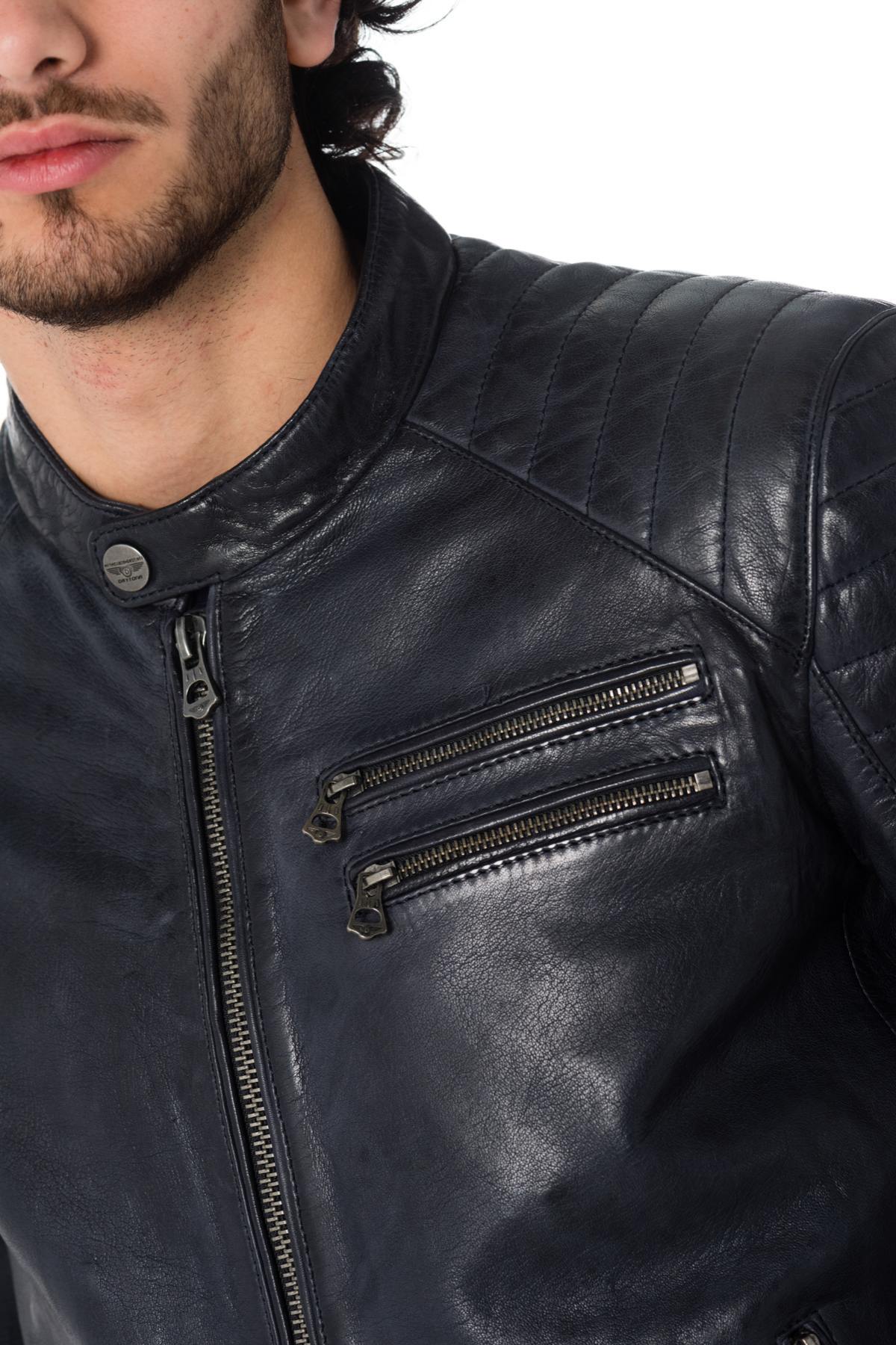 Navy blue lambskin leather jacket - Image n°6