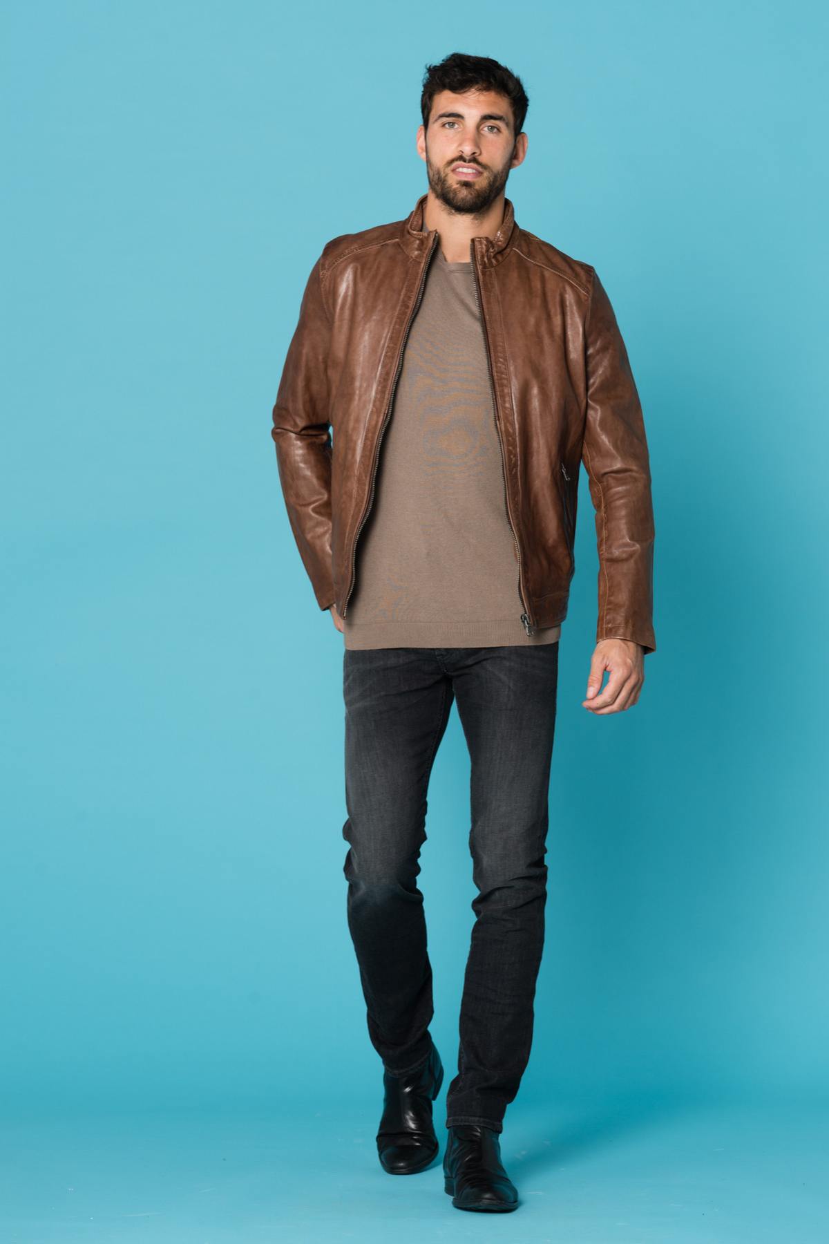 Men's bison lambskin leather jacket - Image n°2