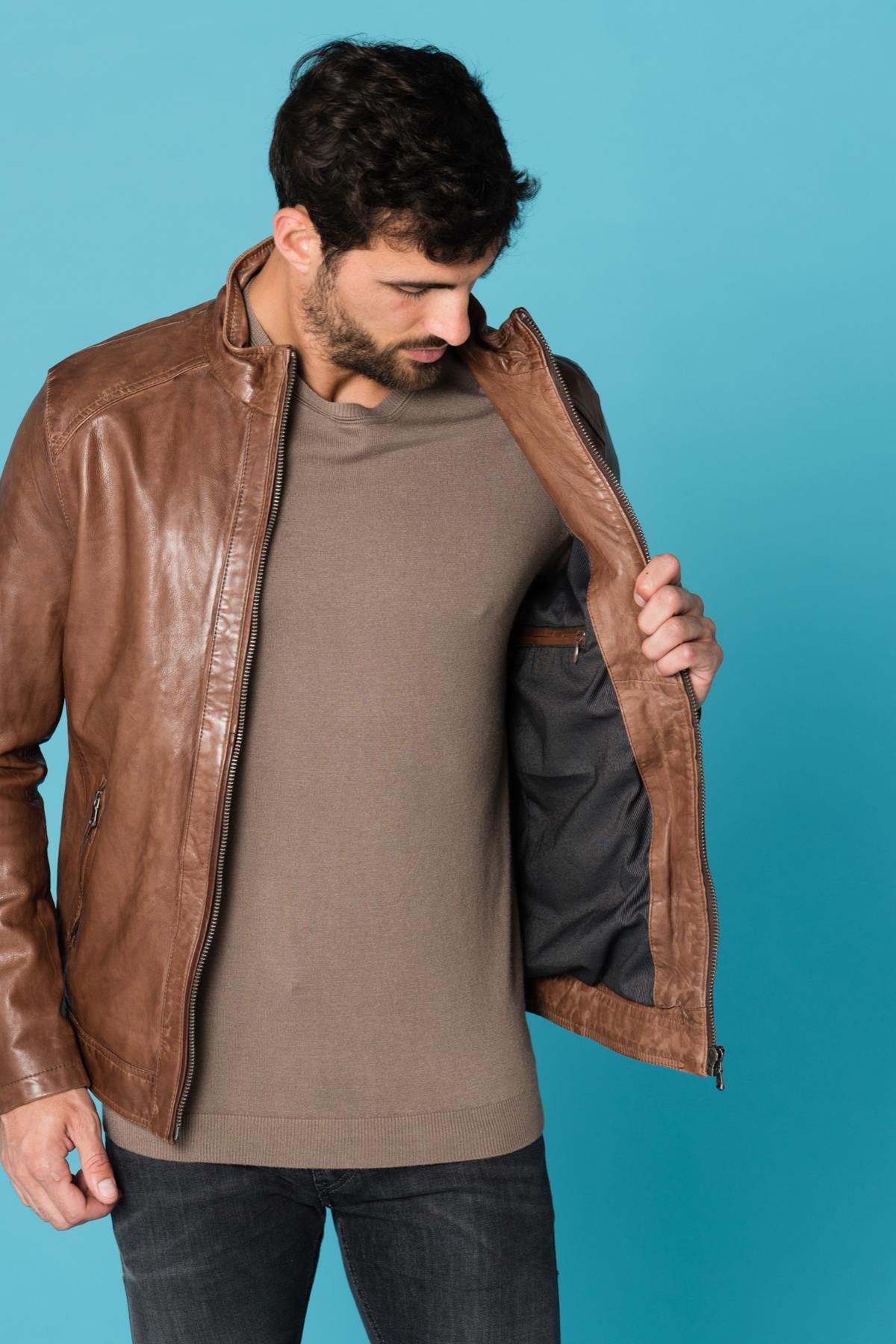 Men's bison lambskin leather jacket - Image n°4