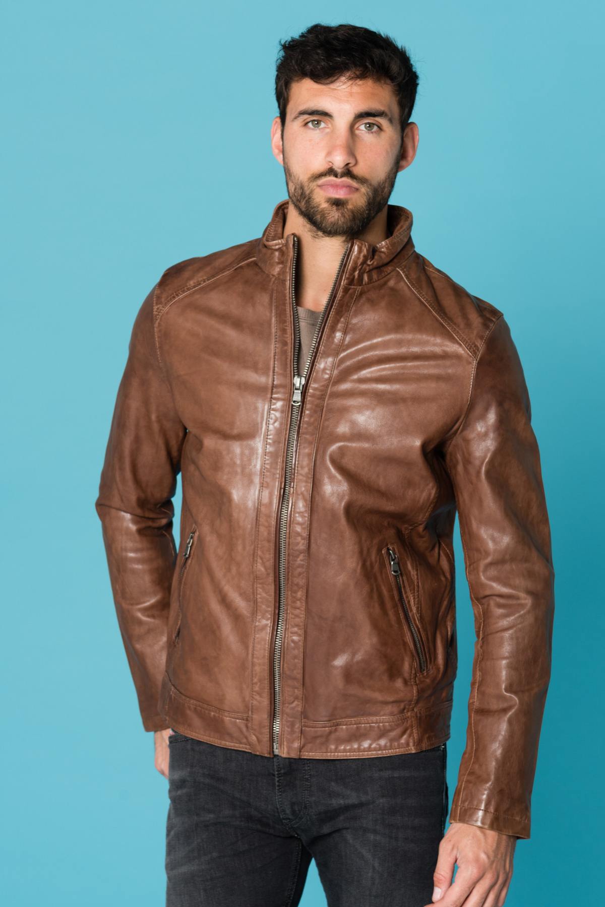 Men's bison lambskin leather jacket - Image n°1