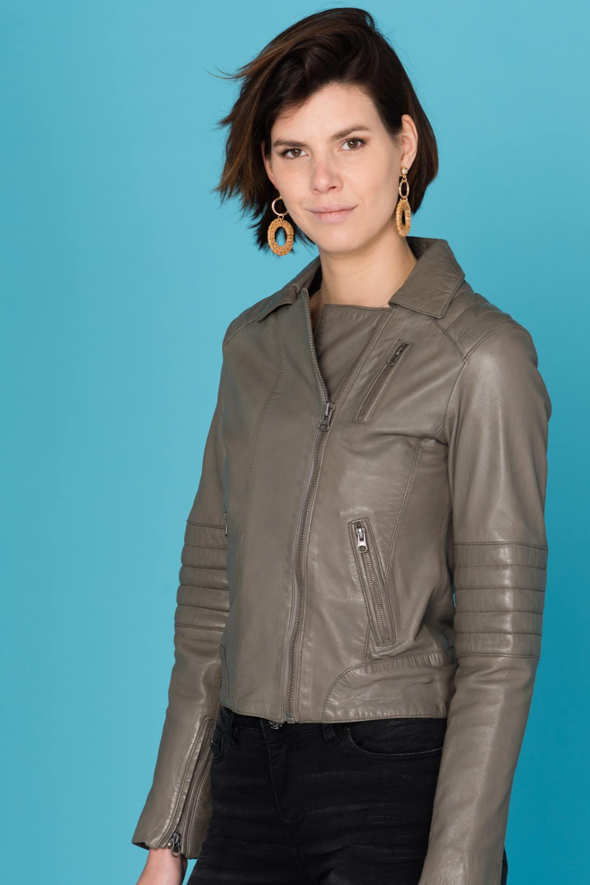 Oakwood Gray Perfecto style jacket for Women - Image n°1