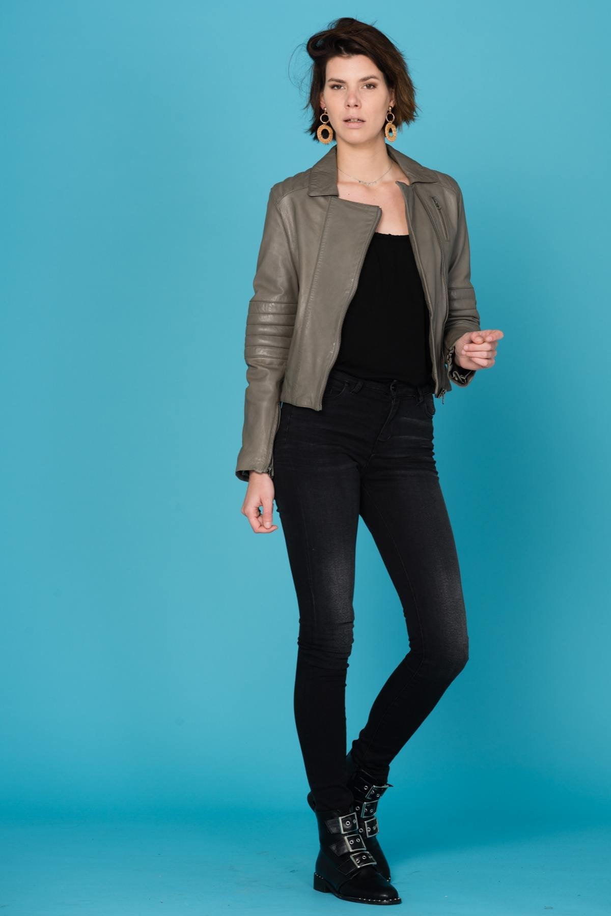 Oakwood Gray Perfecto style jacket for Women - Image n°2