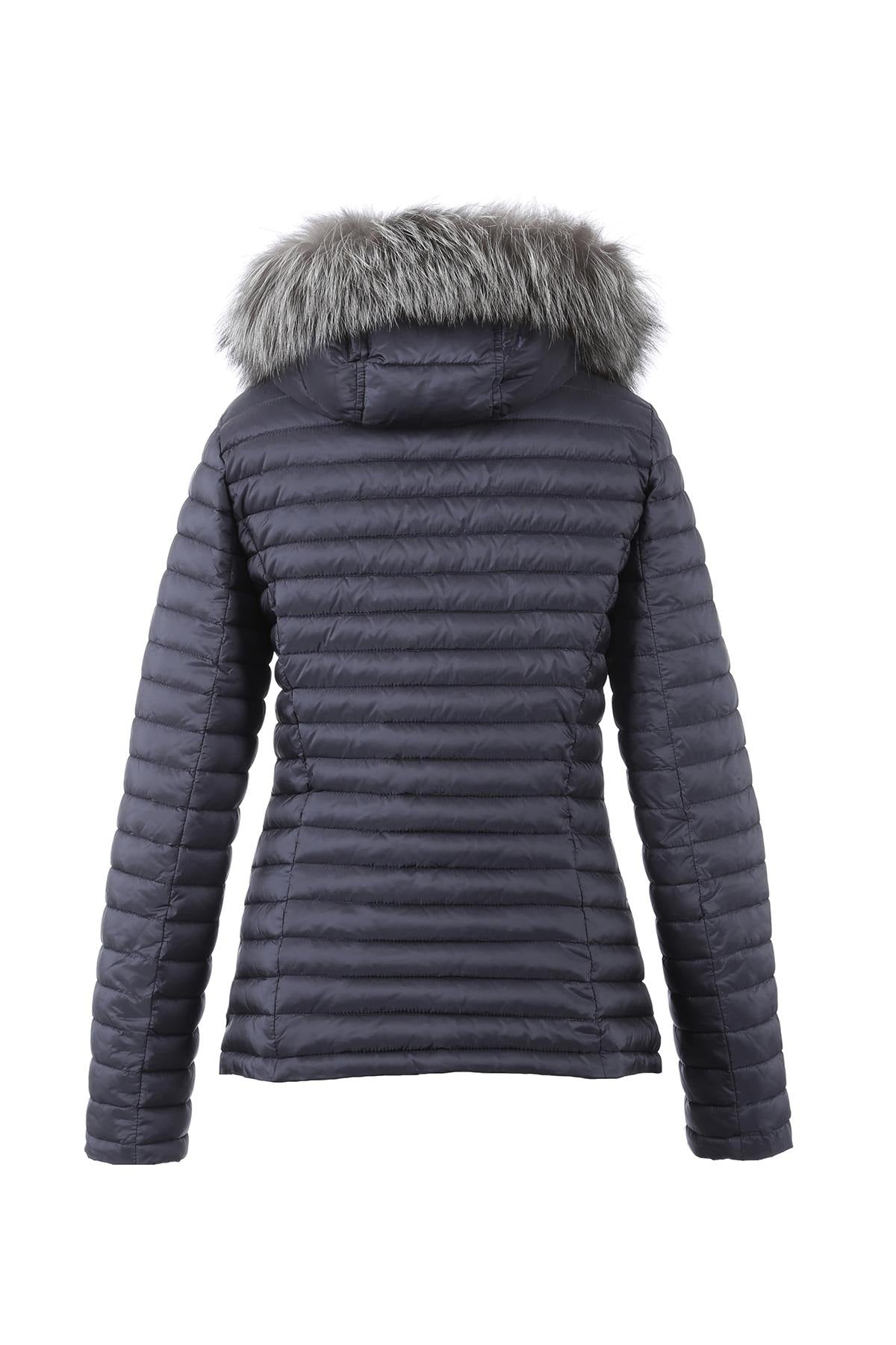 Blue nylon down jacket with fox fur - Image n°10