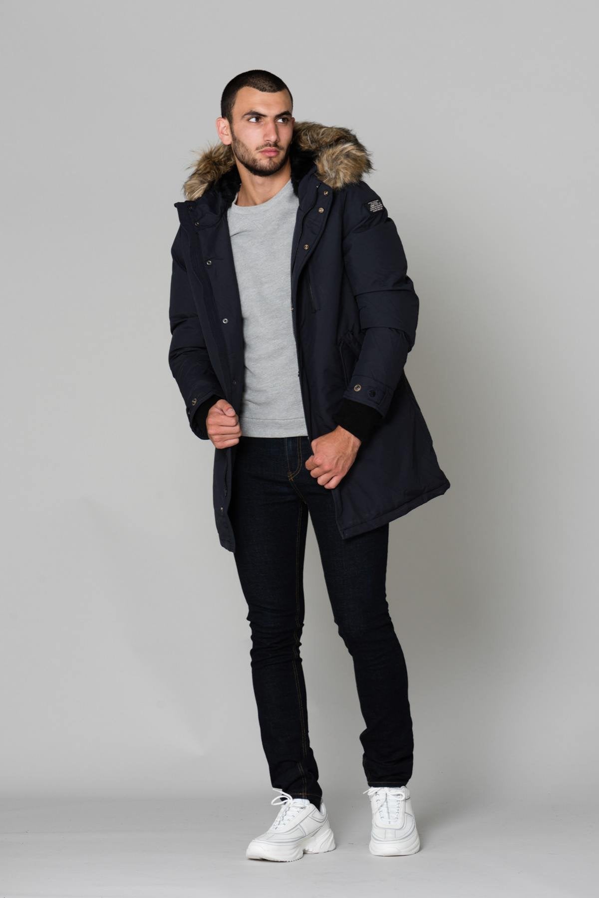 Mid-length navy blue jacket - Image n°2