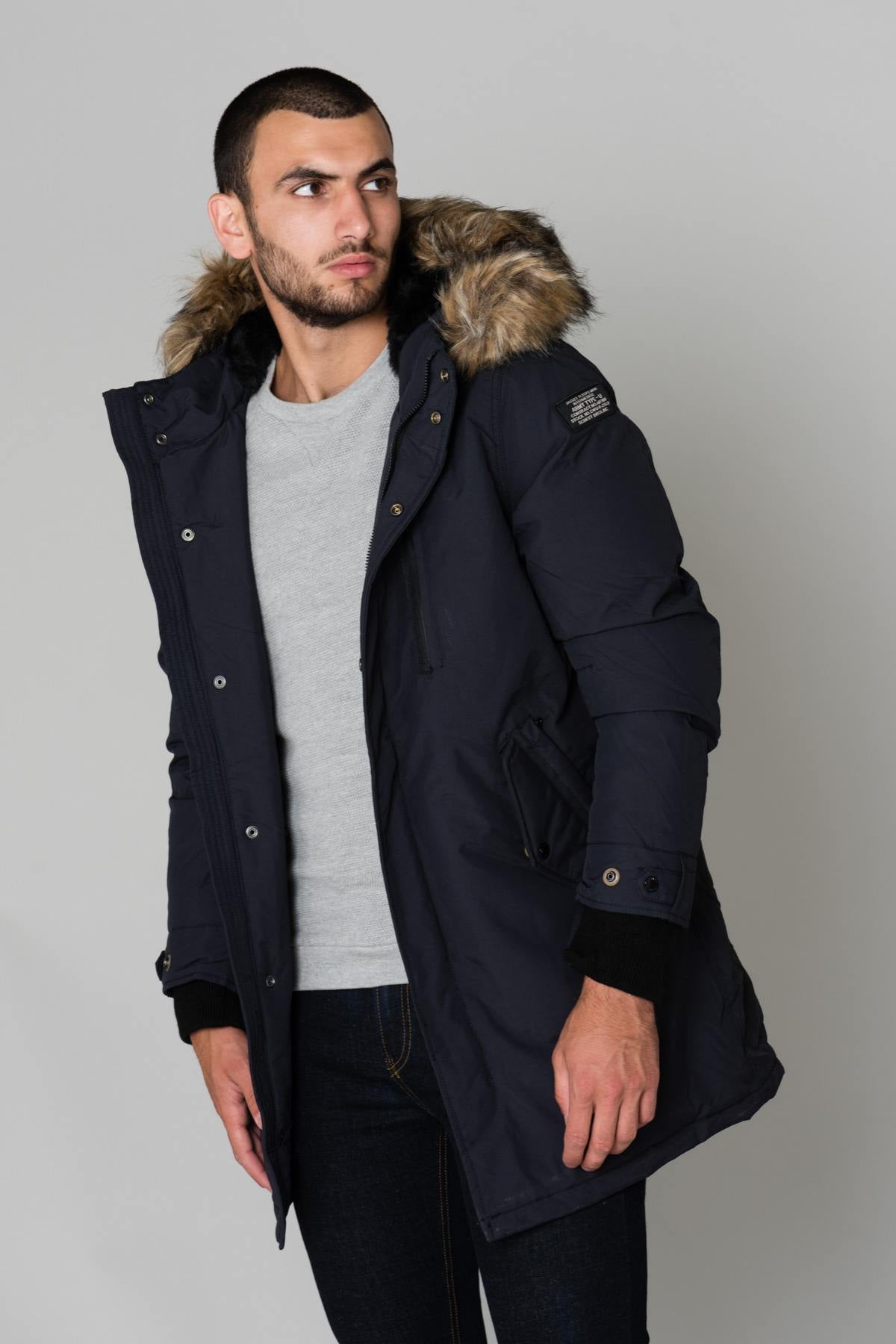 Mid-length navy blue jacket - Image n°3