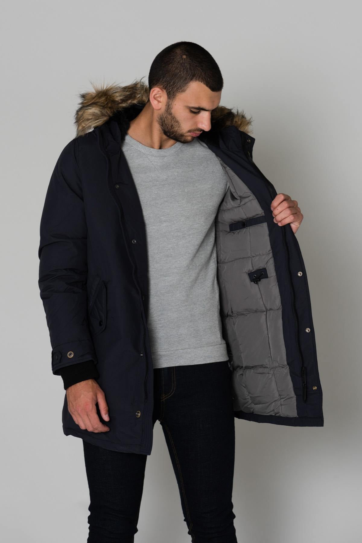 Mid-length navy blue jacket - Image n°4