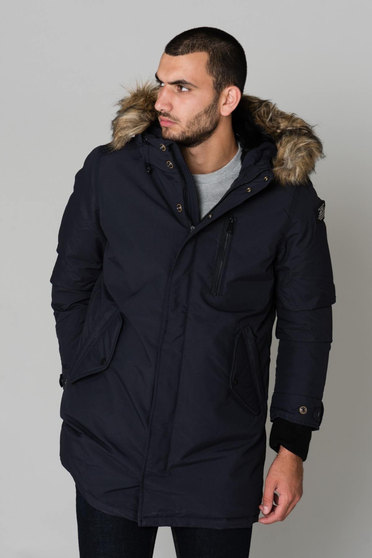 Mid-length navy blue jacket - Image n°5