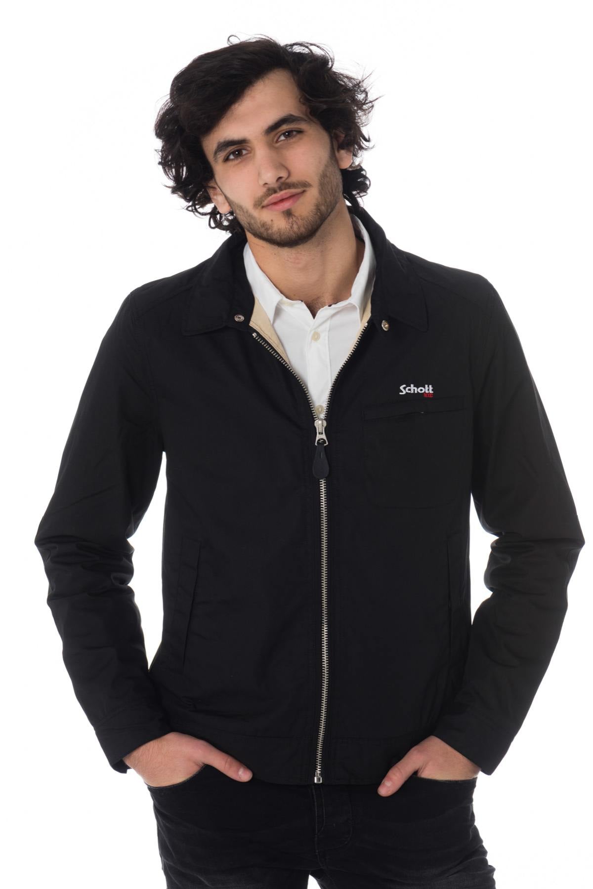 Black windbreaker jacket with shirt collar - Image n°1