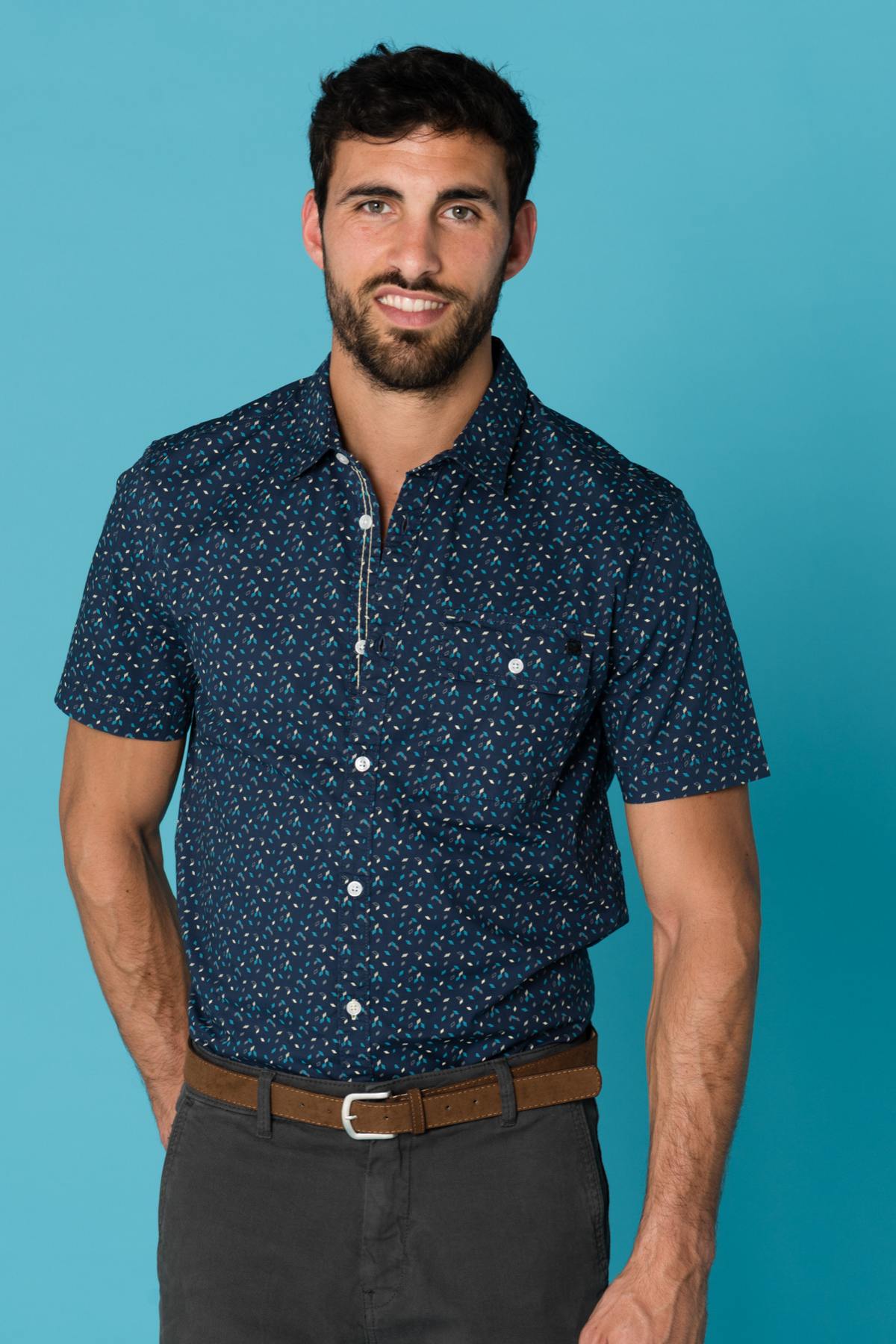 men's short-sleeved navy blue shirt rage blue us - Image n°1