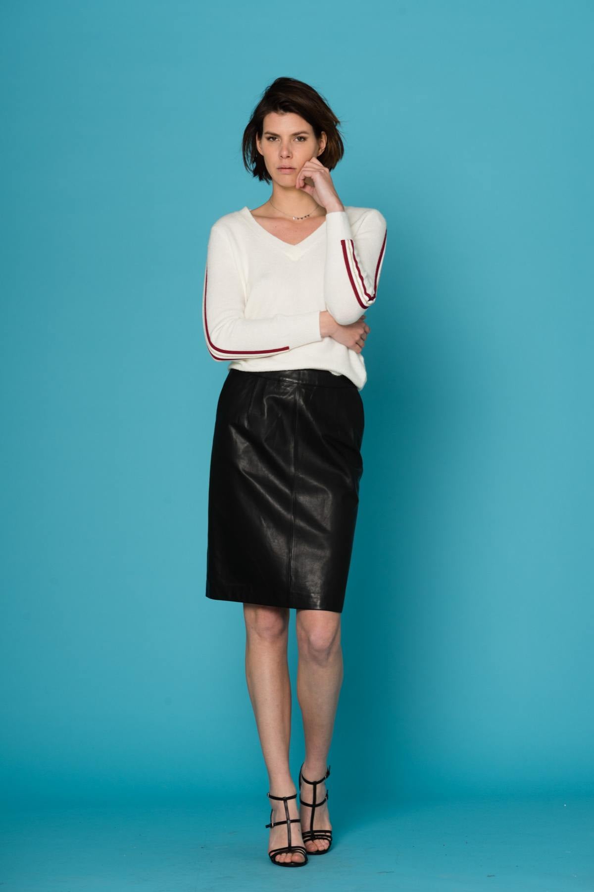 Oakwood Black Sheepskin Leather Pencil Skirt - Image n°2