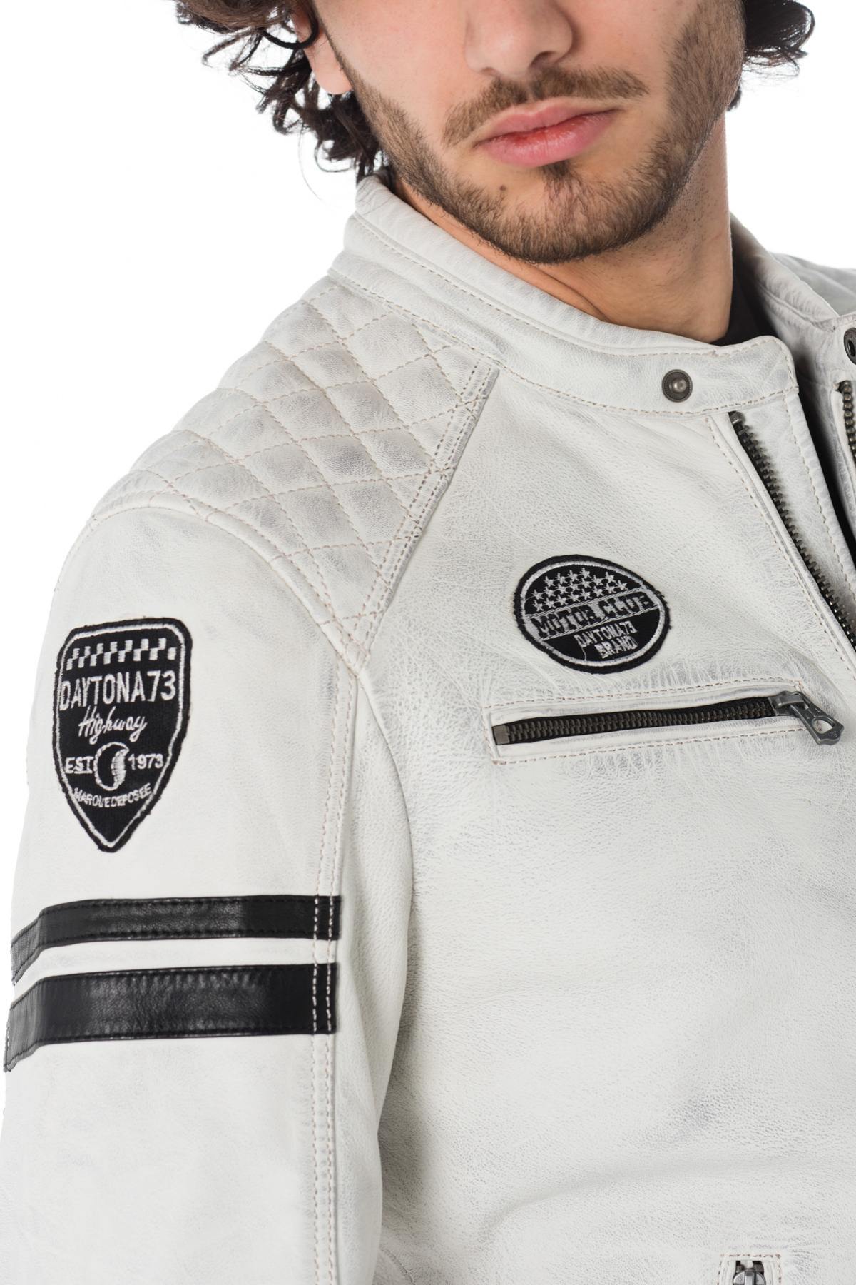 White biker jacket with black patches - Image n°6