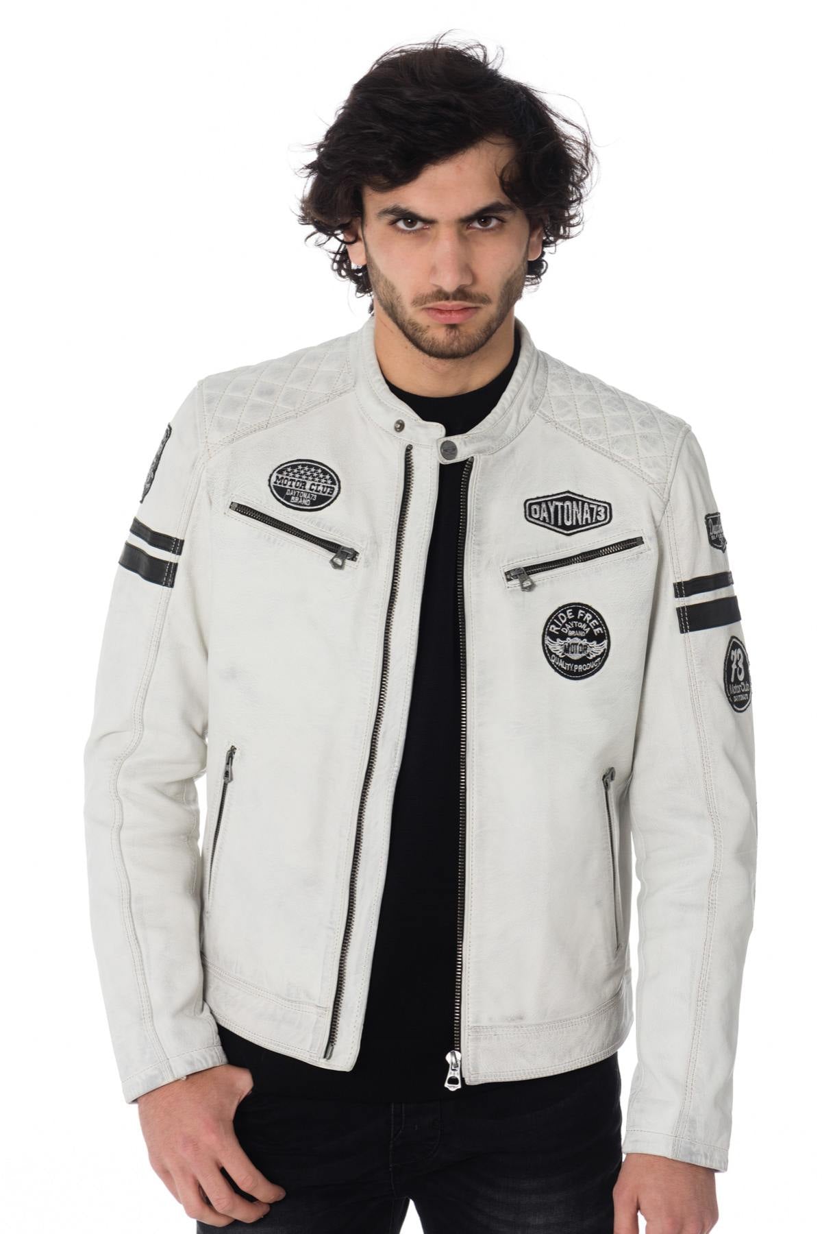 White biker jacket with black patches - Image n°3