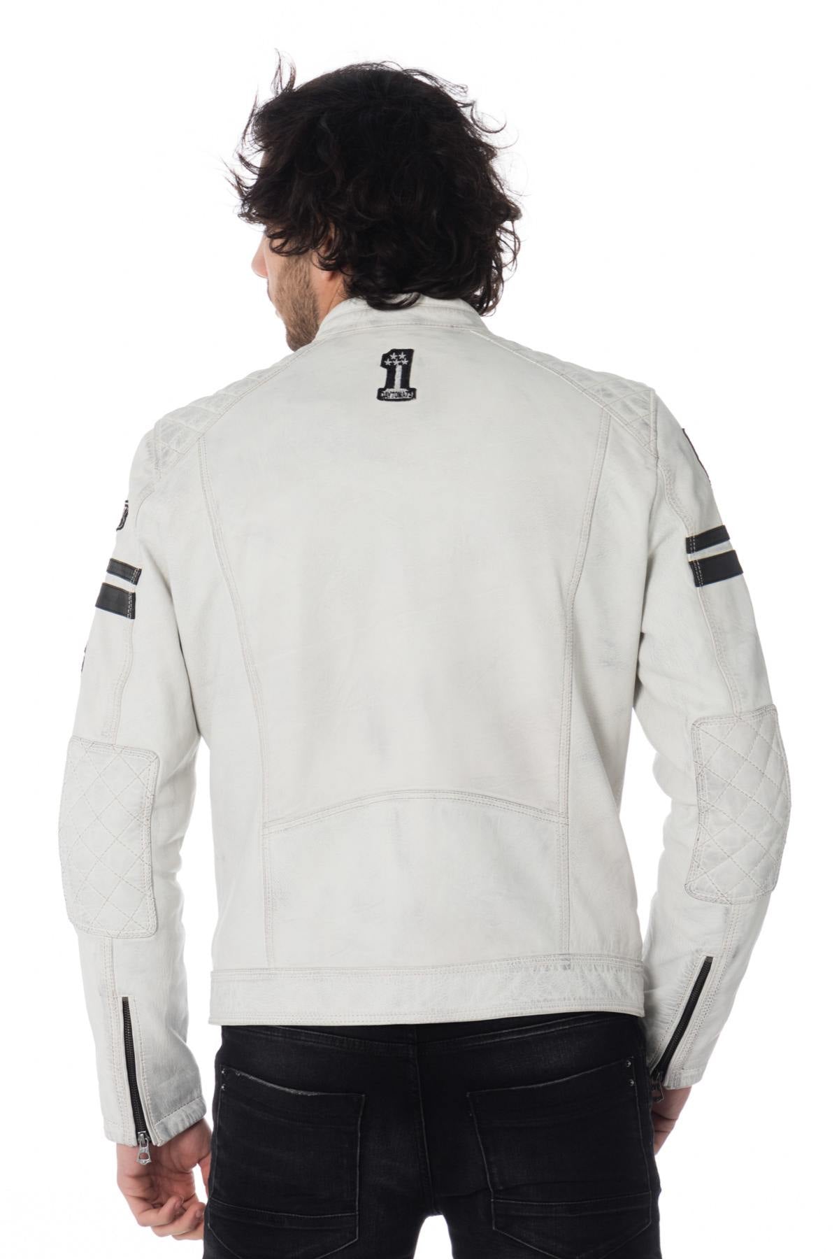 White biker jacket with black patches - Image n°5