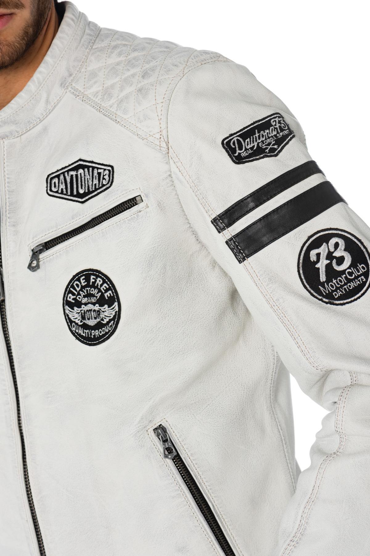 White biker jacket with black patches - Image n°7