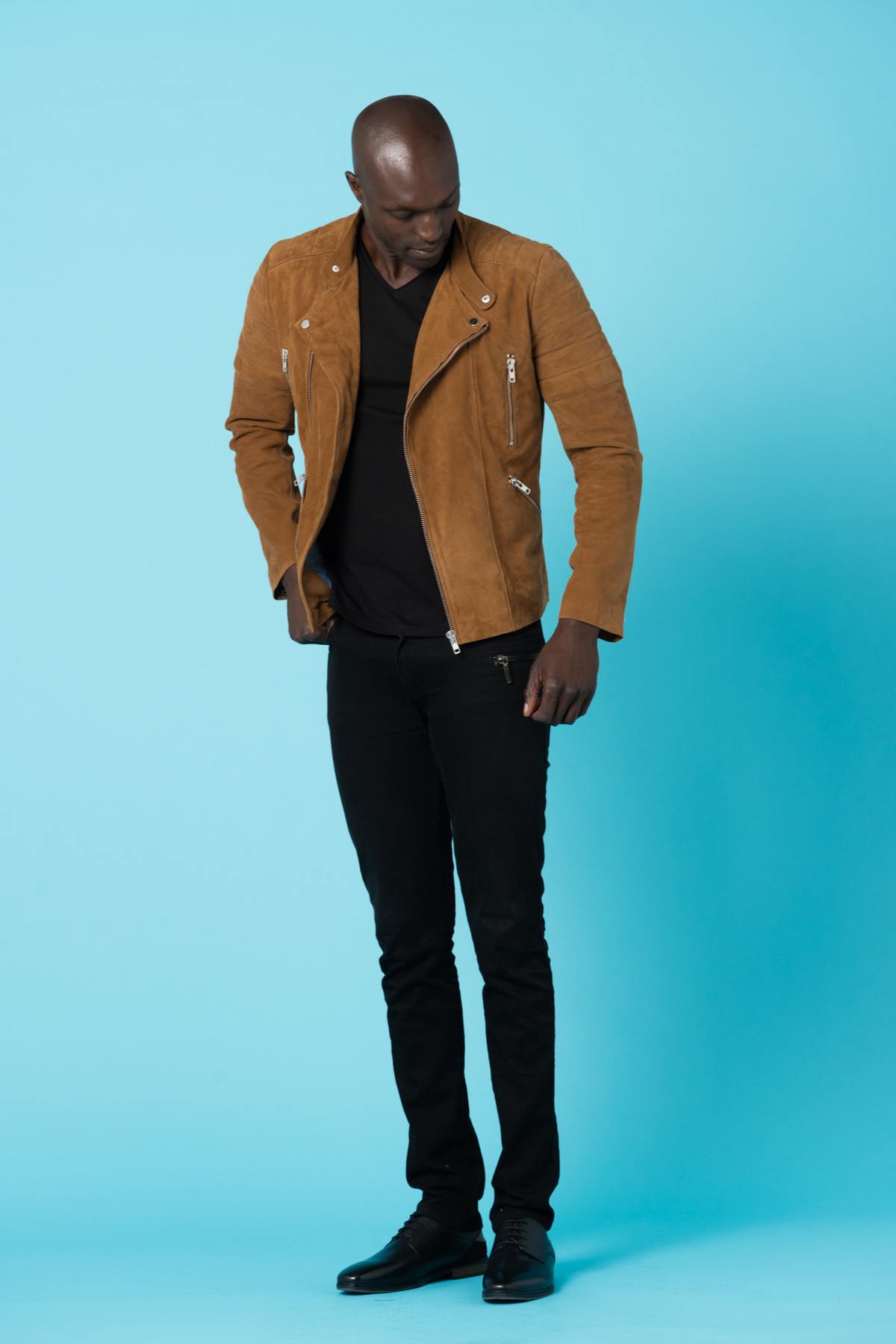 Suede-look goatskin leather jacket - Image n°2