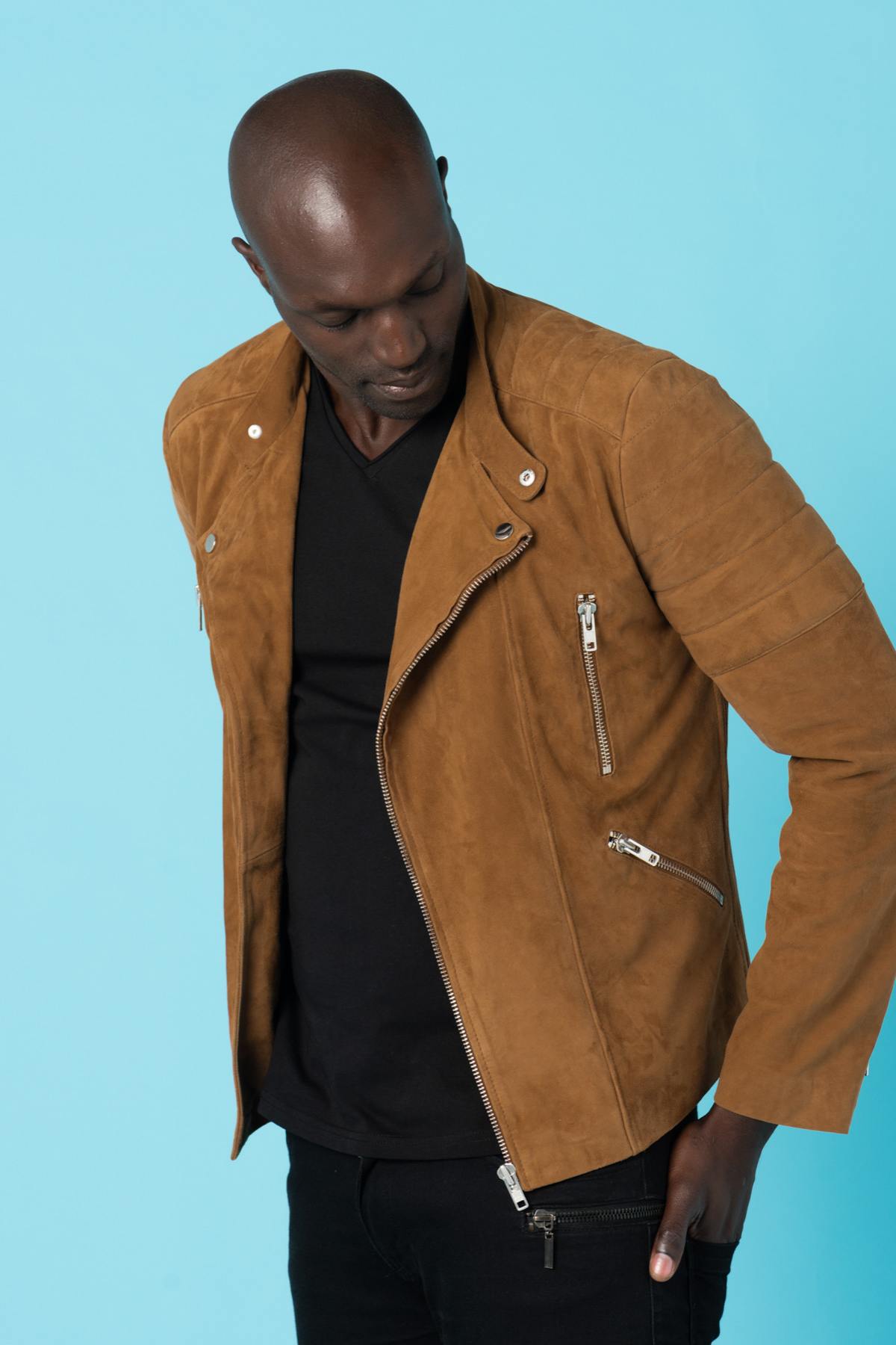 Suede-look goatskin leather jacket - Image n°1