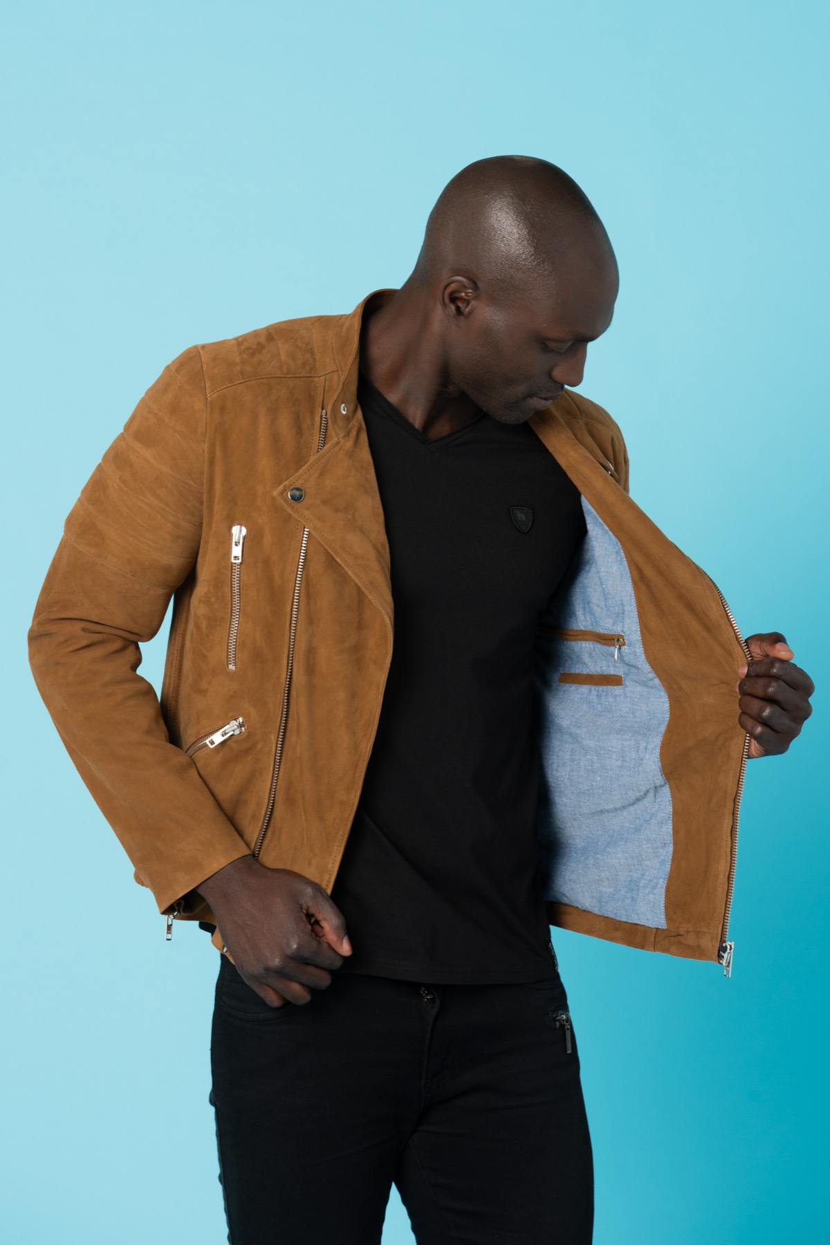 Suede-look goatskin leather jacket - Image n°6