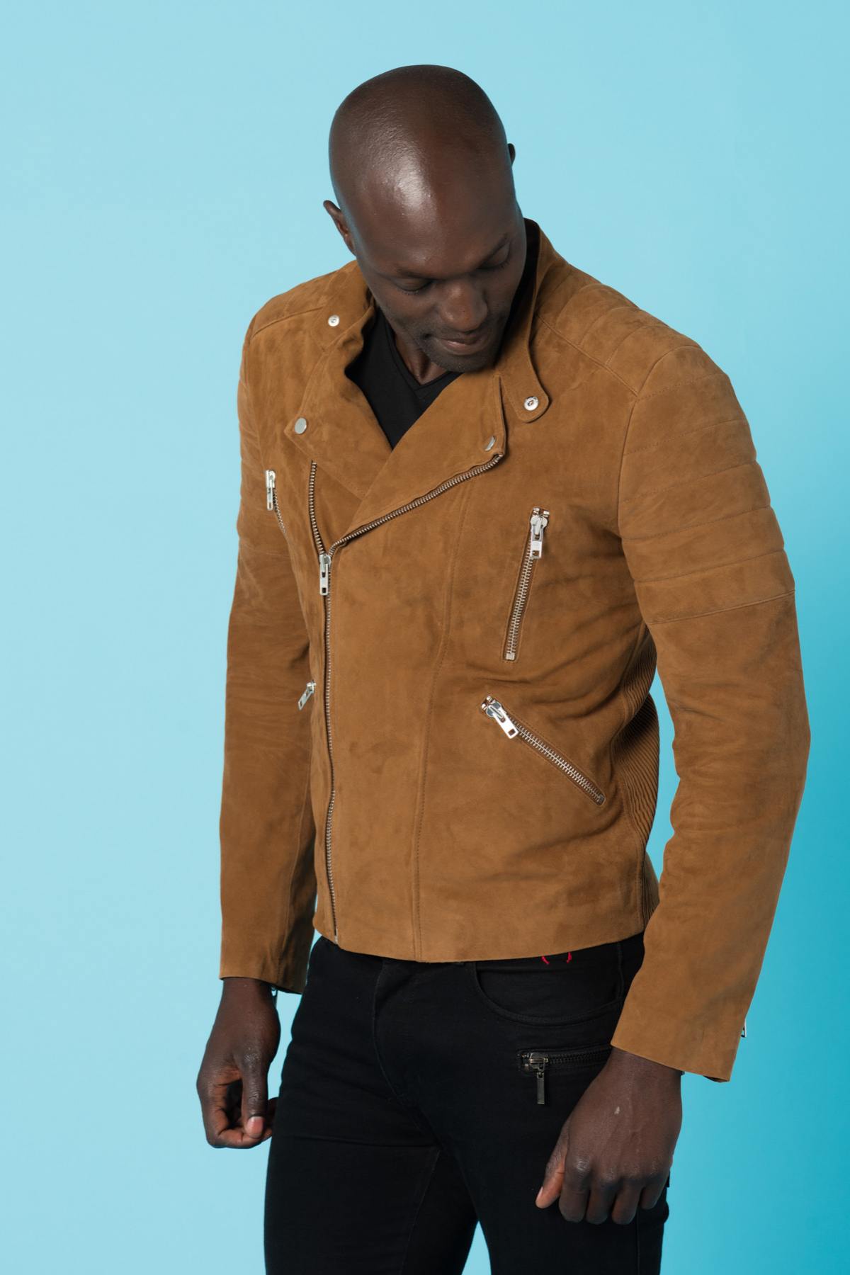 Suede-look goatskin leather jacket - Image n°3