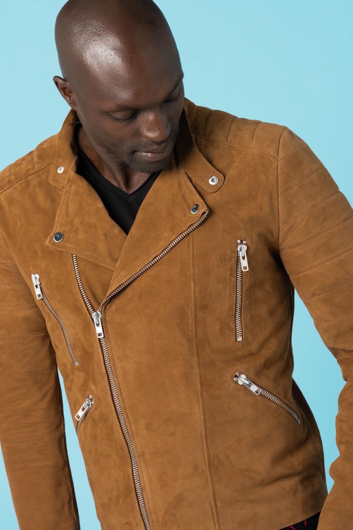 Suede-look goatskin leather jacket - Image n°4